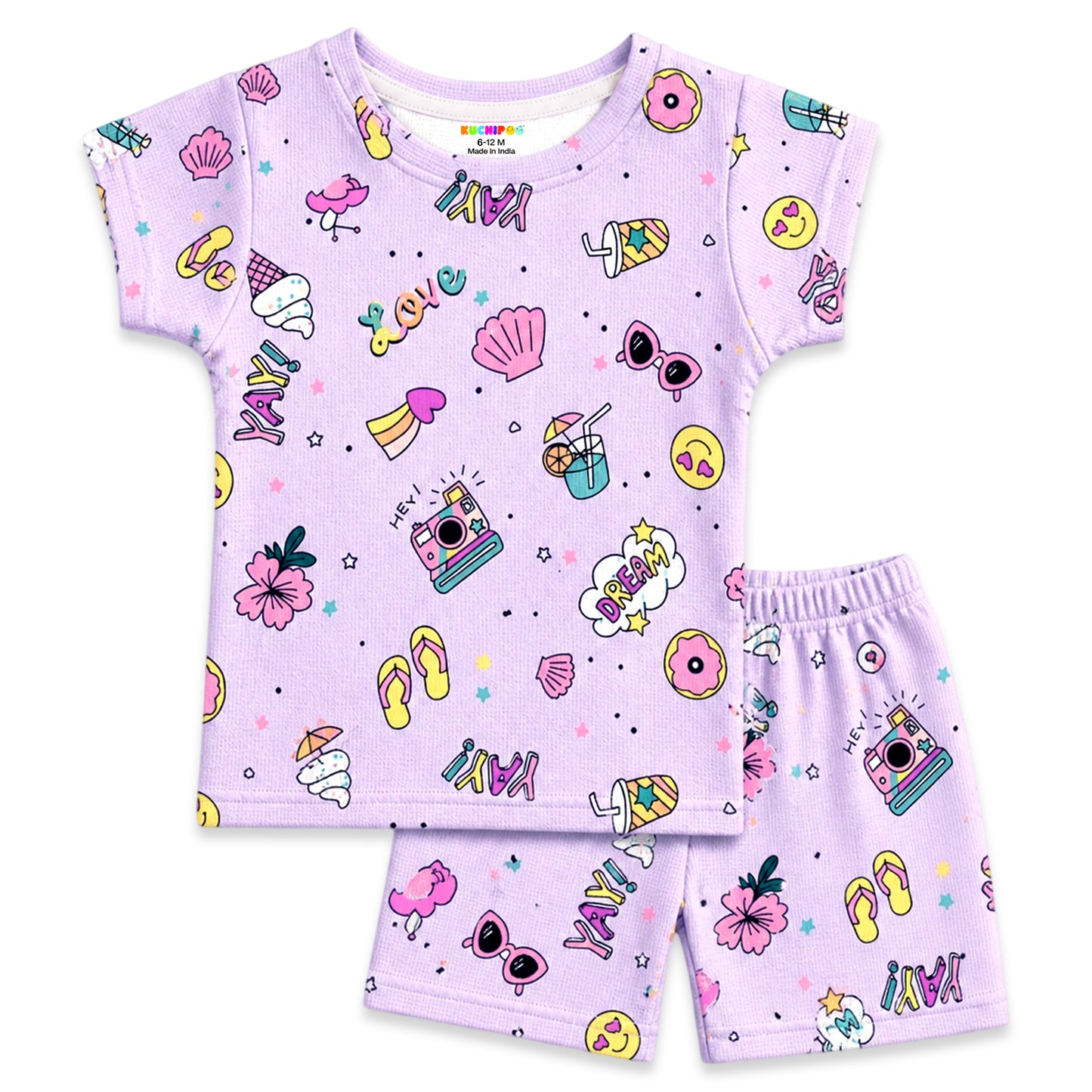 Kuchipoo Girls Cotton T-Shirt & Shorts | Printed Summer Wear Set | Soft & Comfortable Kids Clothing | Pack of 3