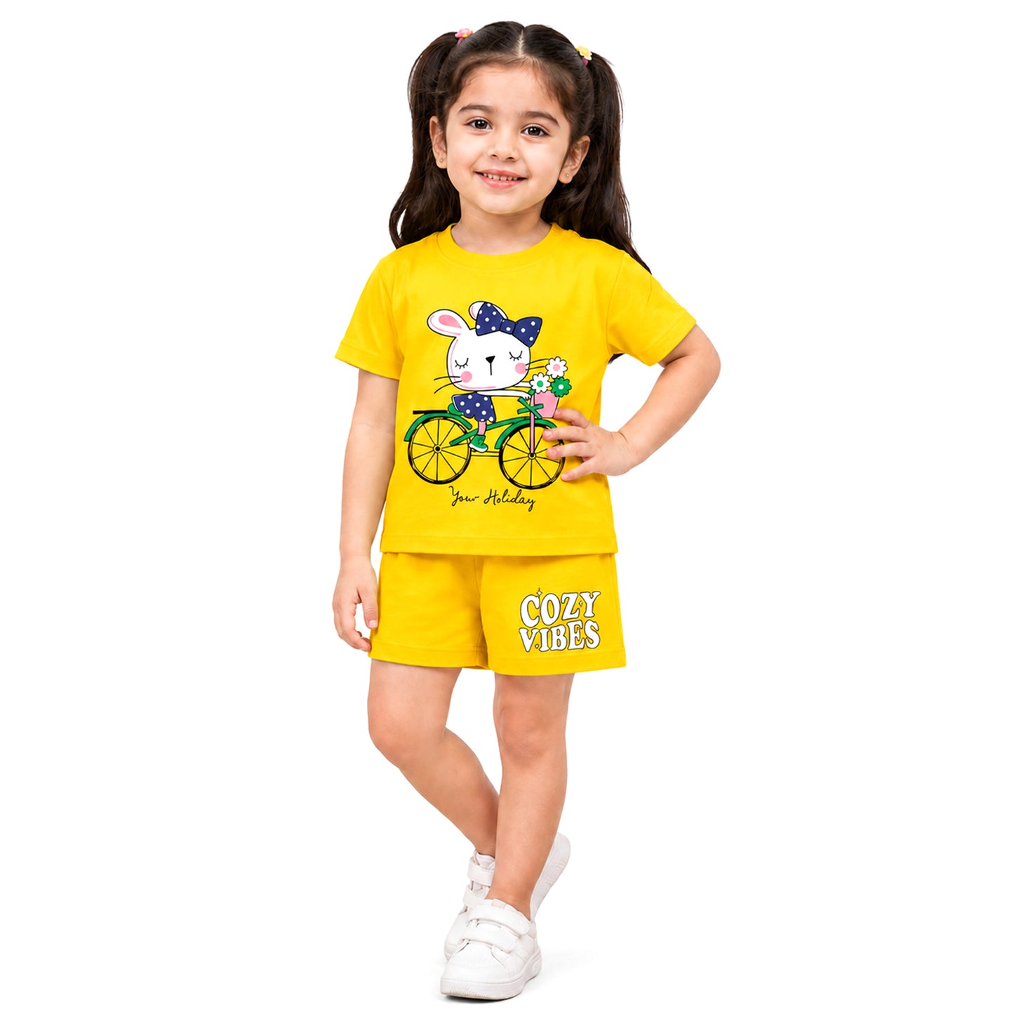 Kuchipoo Girls Cotton T-Shirt & Shorts | Printed Summer Wear Set | Soft & Comfortable Kids Clothing | Pack of 3