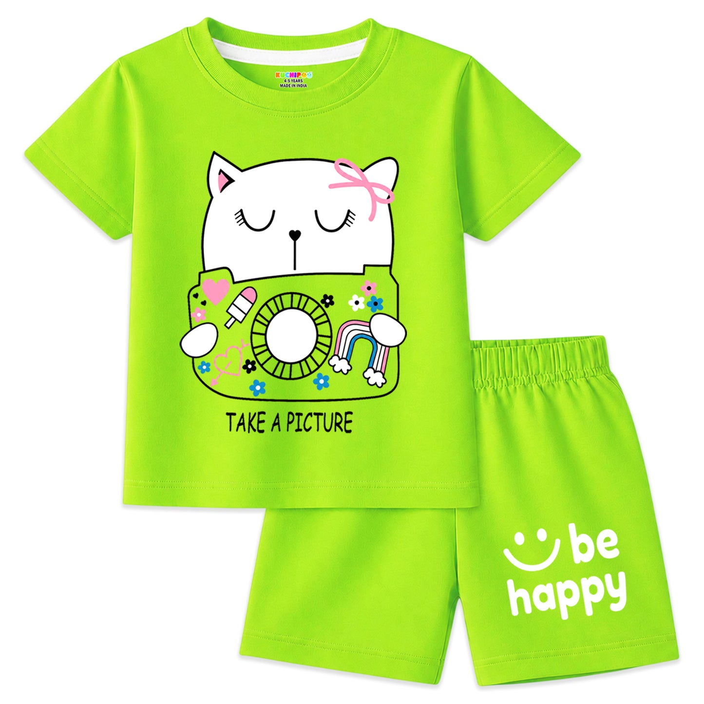 Kuchipoo Girls Cotton T-Shirt & Shorts | Printed Summer Wear Set | Soft & Comfortable Kids Clothing | Pack of 3