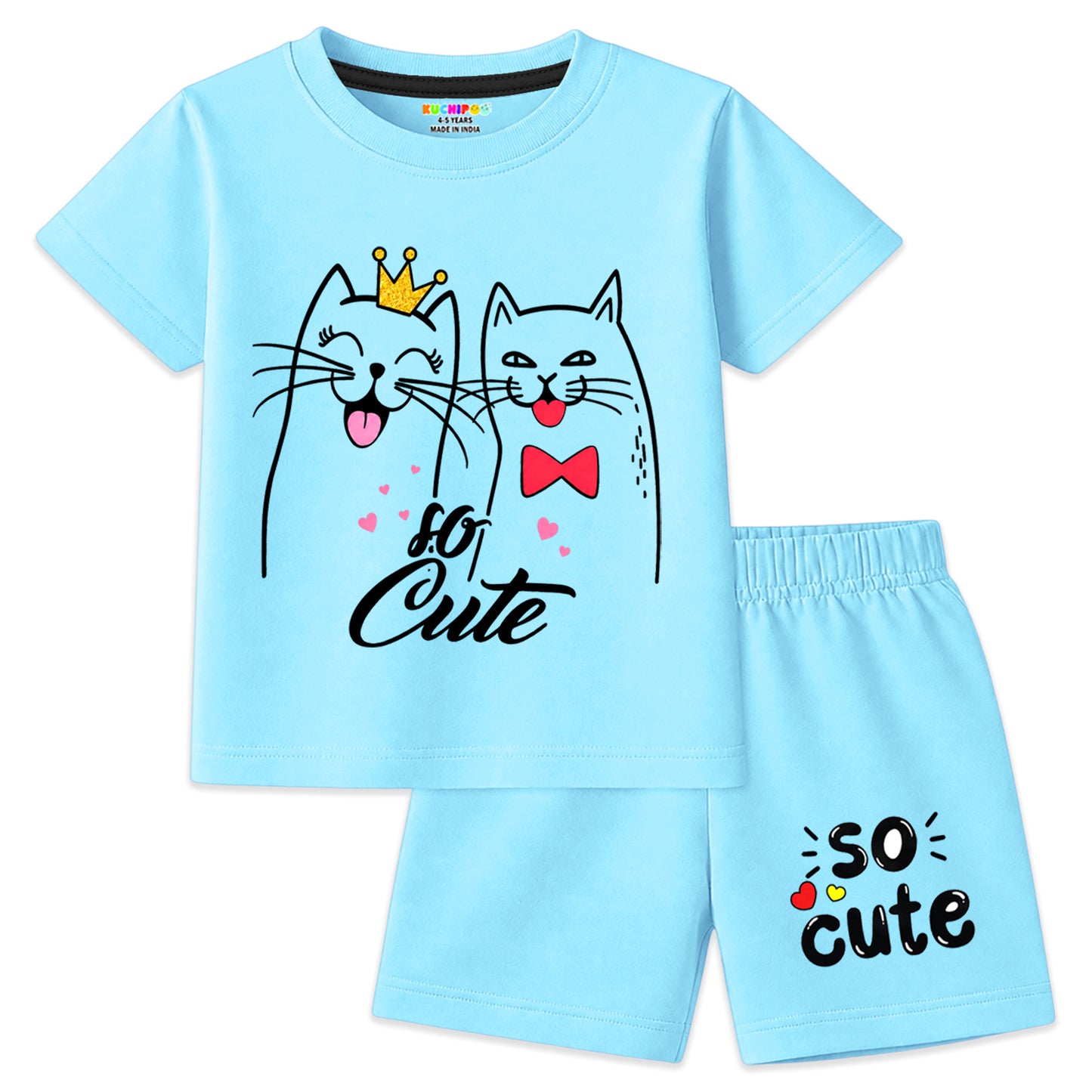 Kuchipoo Girls Cotton T-Shirt & Shorts | Printed Summer Wear Set | Soft & Comfortable Kids Clothing | Pack of 3