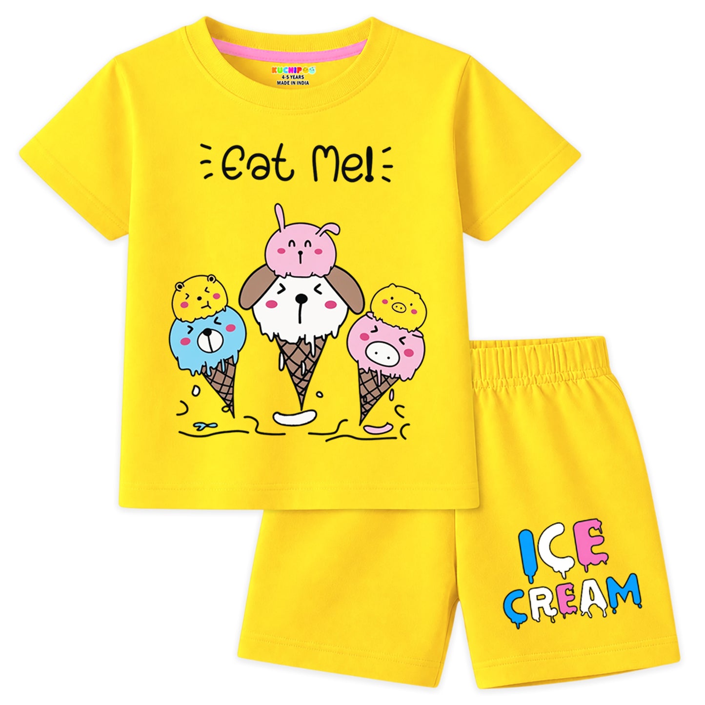 Kuchipoo Girls Cotton T-Shirt & Shorts | Printed Summer Wear Set | Soft & Comfortable Kids Clothing | Pack of 3