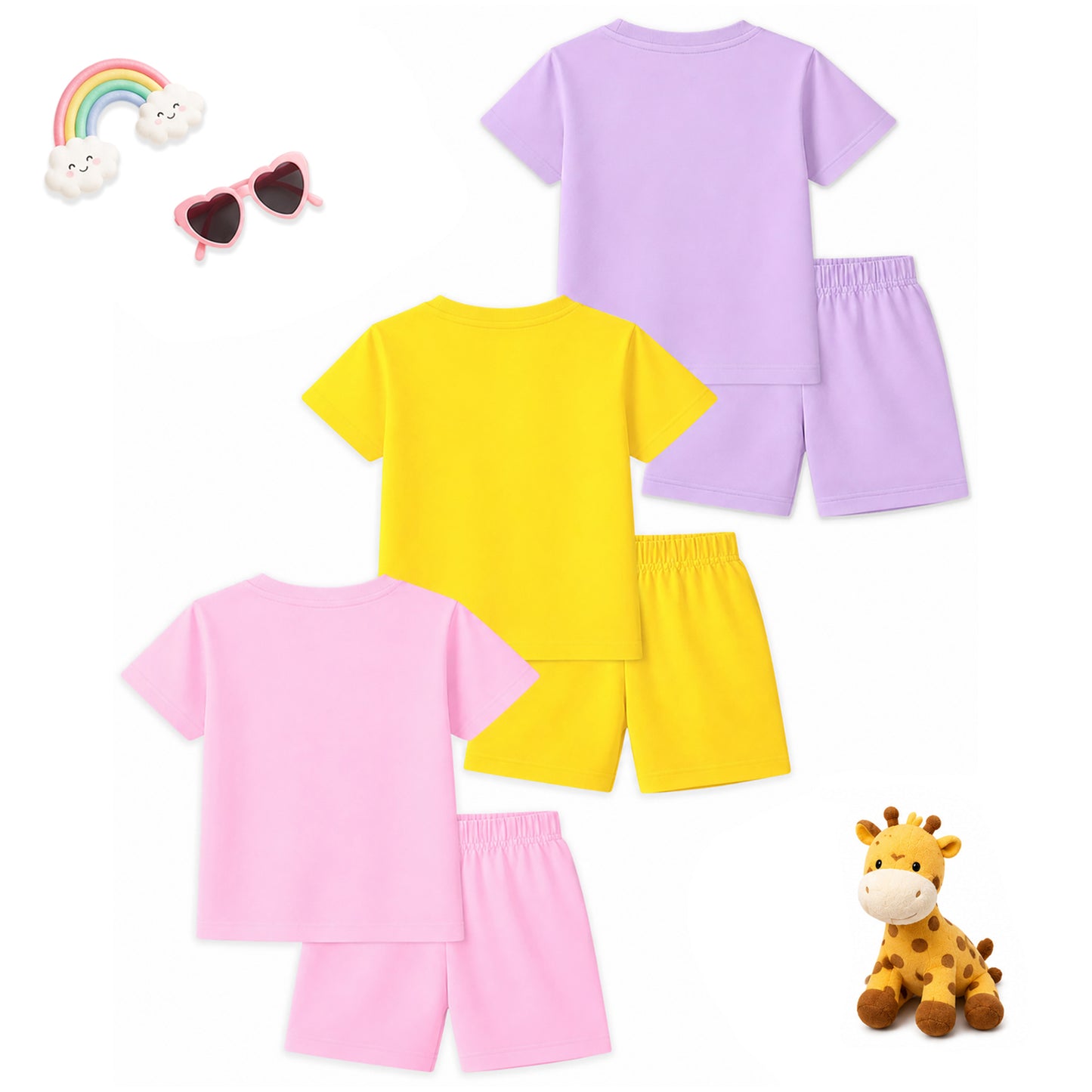 Kuchipoo Girls Cotton T-Shirt & Shorts | Printed Summer Wear Set | Soft & Comfortable Kids Clothing | Pack of 3 (Copy)