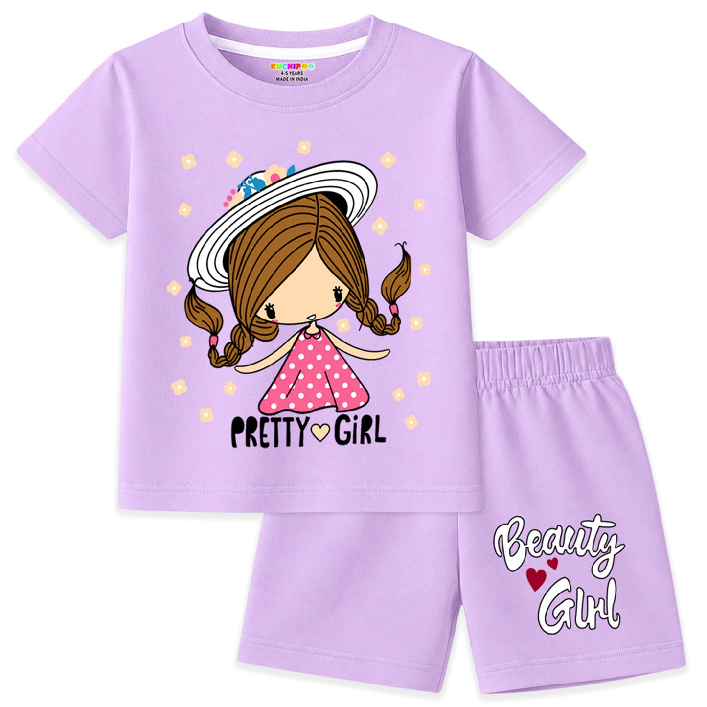 Kuchipoo Girls Cotton T-Shirt & Shorts | Printed Summer Wear Set | Soft & Comfortable Kids Clothing | Pack of 3 (Copy)