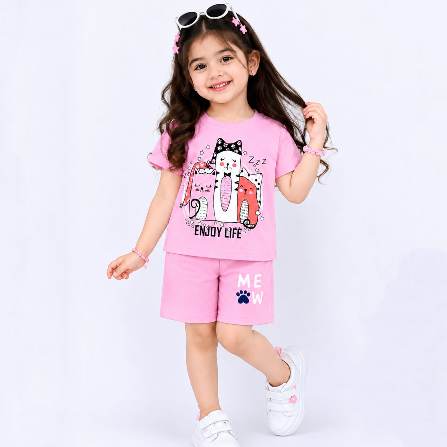 Kuchipoo Girls Cotton T-Shirt & Shorts | Printed Summer Wear Set | Soft & Comfortable Kids Clothing | Pack of 3 (Copy)