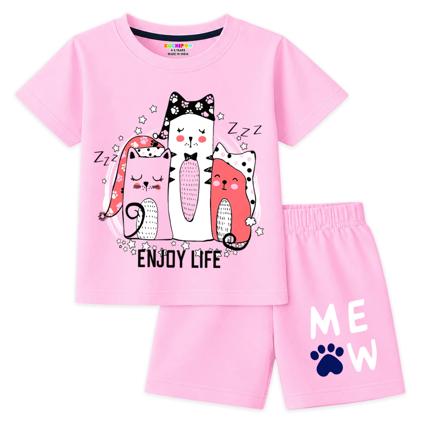 Kuchipoo Girls Cotton T-Shirt & Shorts | Printed Summer Wear Set | Soft & Comfortable Kids Clothing | Pack of 3 (Copy)