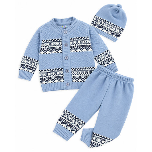 Kuchipoo Baby Boys and Baby Girls 3 Piece Woolen Winter Set | Front Open Sweater, Pyjamas & Matching Cap | Warm Kids Winterwear (Copy)