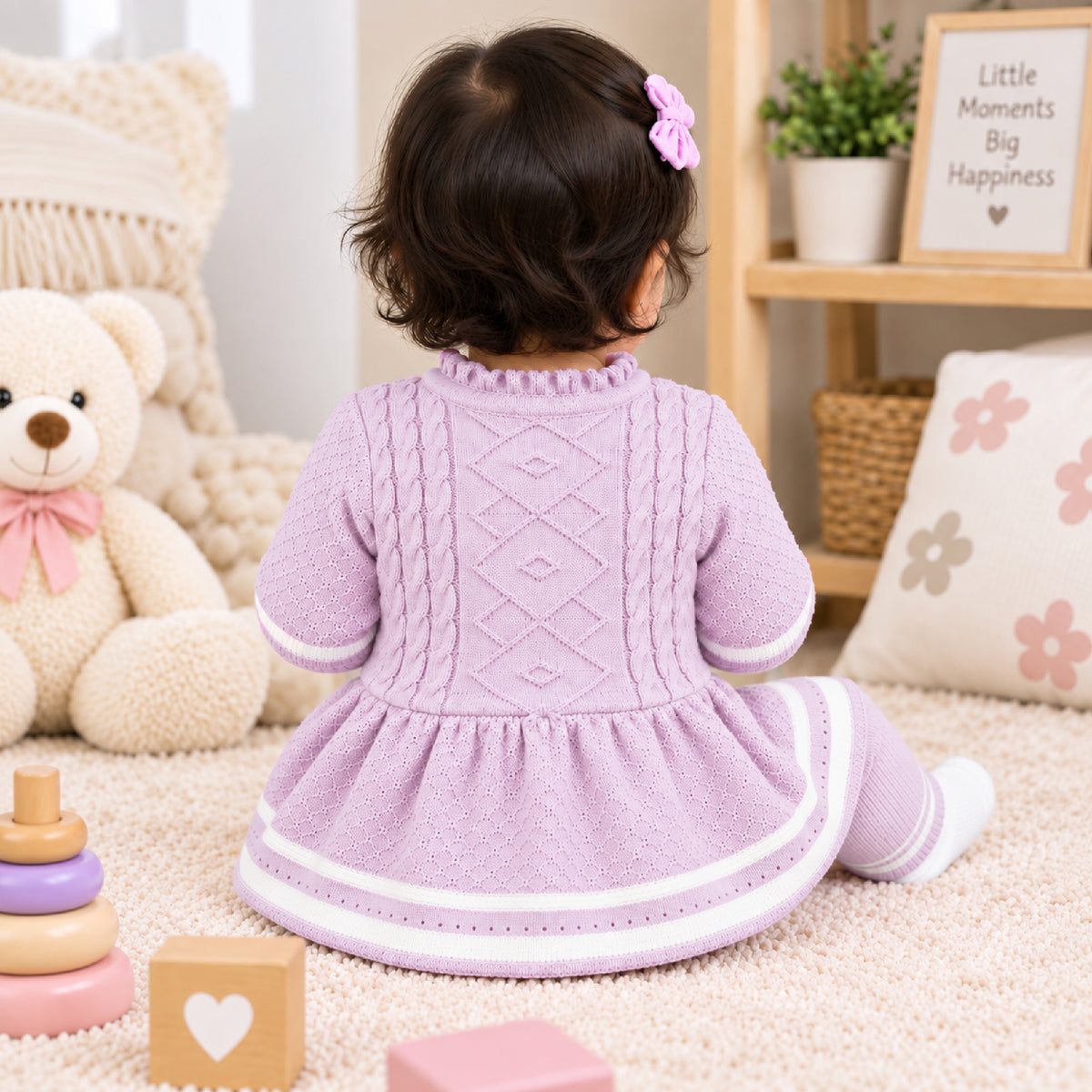 Kuchipoo Baby Girls Premium Knitted Winter Co-Ord Set | Full Sleeve Tunic Sweater Top & Matching Pyjama | Soft Warm Winterwear