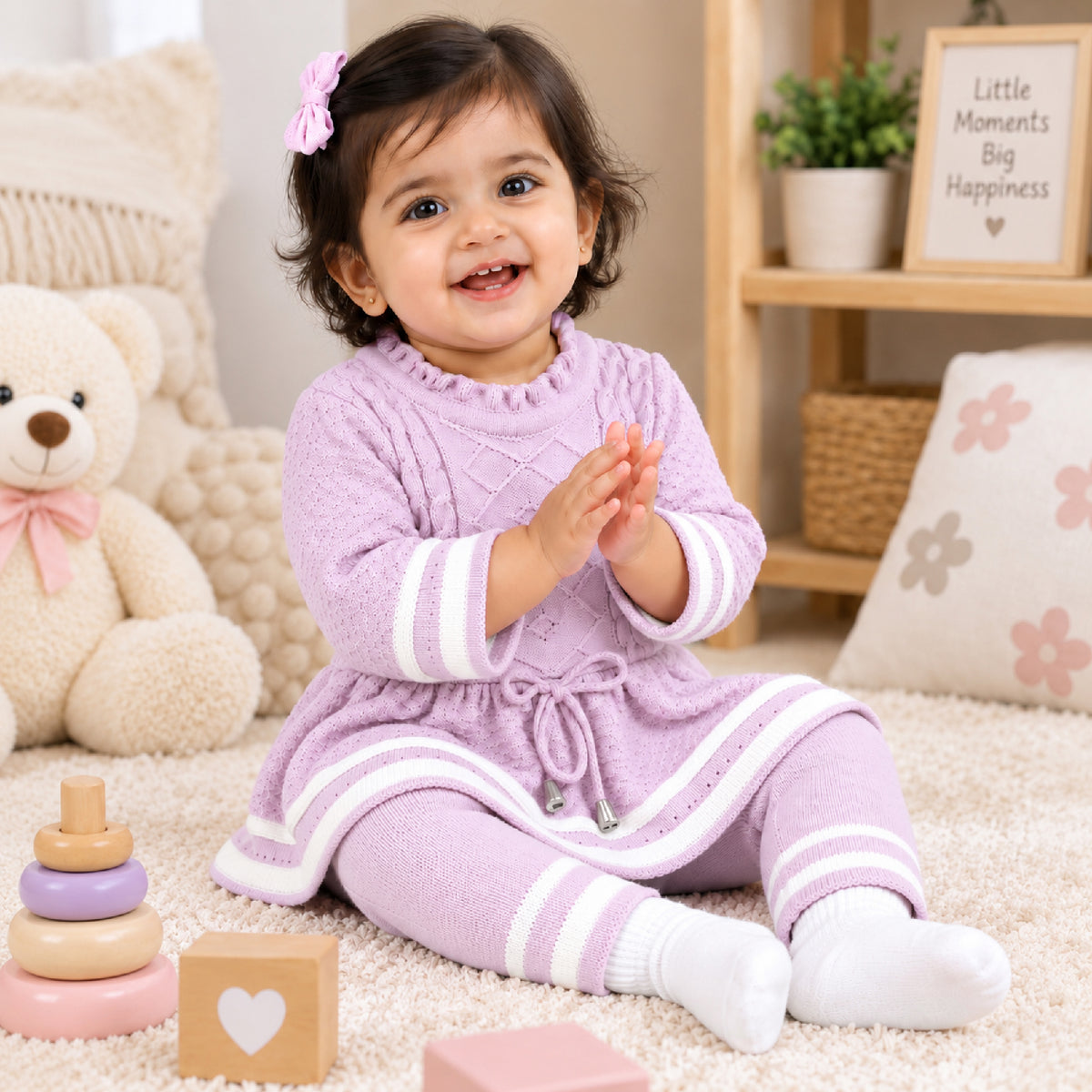 Kuchipoo Baby Girls Premium Knitted Winter Co-Ord Set | Full Sleeve Tunic Sweater Top & Matching Pyjama | Soft Warm Winterwear