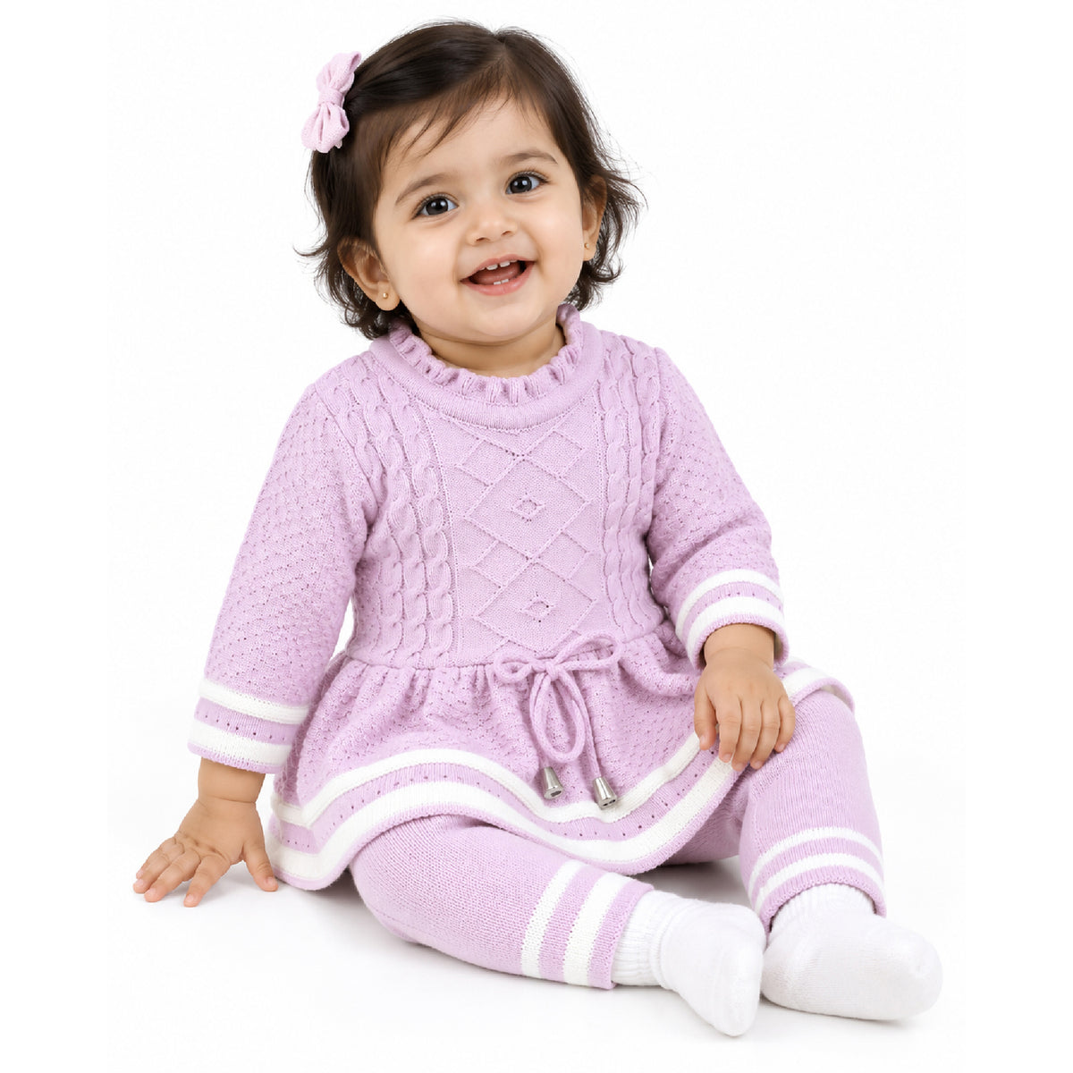 Kuchipoo Baby Girls Premium Knitted Winter Co-Ord Set | Full Sleeve Tunic Sweater Top & Matching Pyjama | Soft Warm Winterwear
