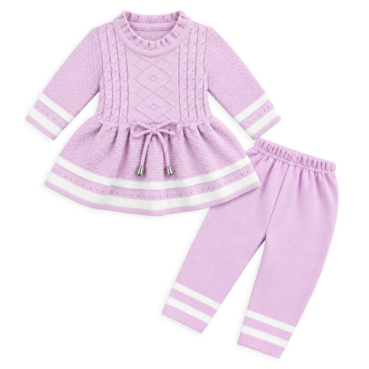 Kuchipoo Baby Girls Premium Knitted Winter Co-Ord Set | Full Sleeve Tunic Sweater Top & Matching Pyjama | Soft Warm Winterwear