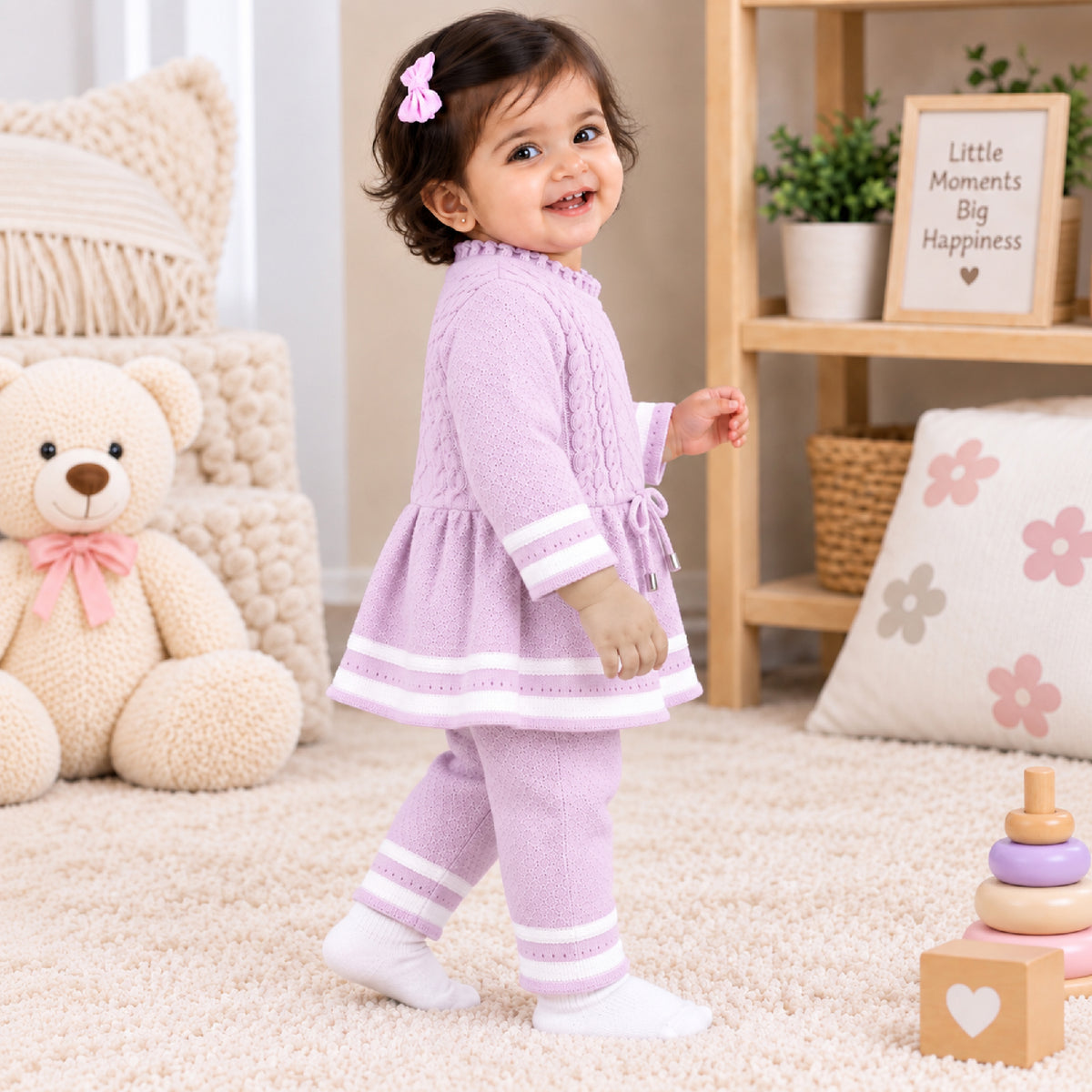 Kuchipoo Baby Girls Premium Knitted Winter Co-Ord Set | Full Sleeve Tunic Sweater Top & Matching Pyjama | Soft Warm Winterwear