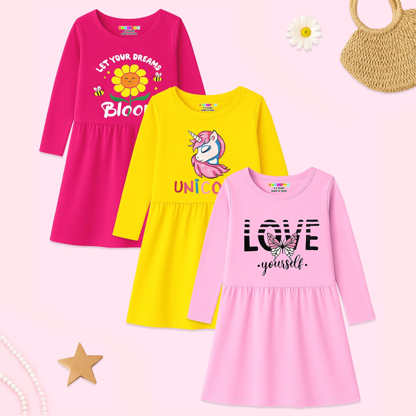 Kuchipoo Girls Regular Fit Full Sleeves Dress