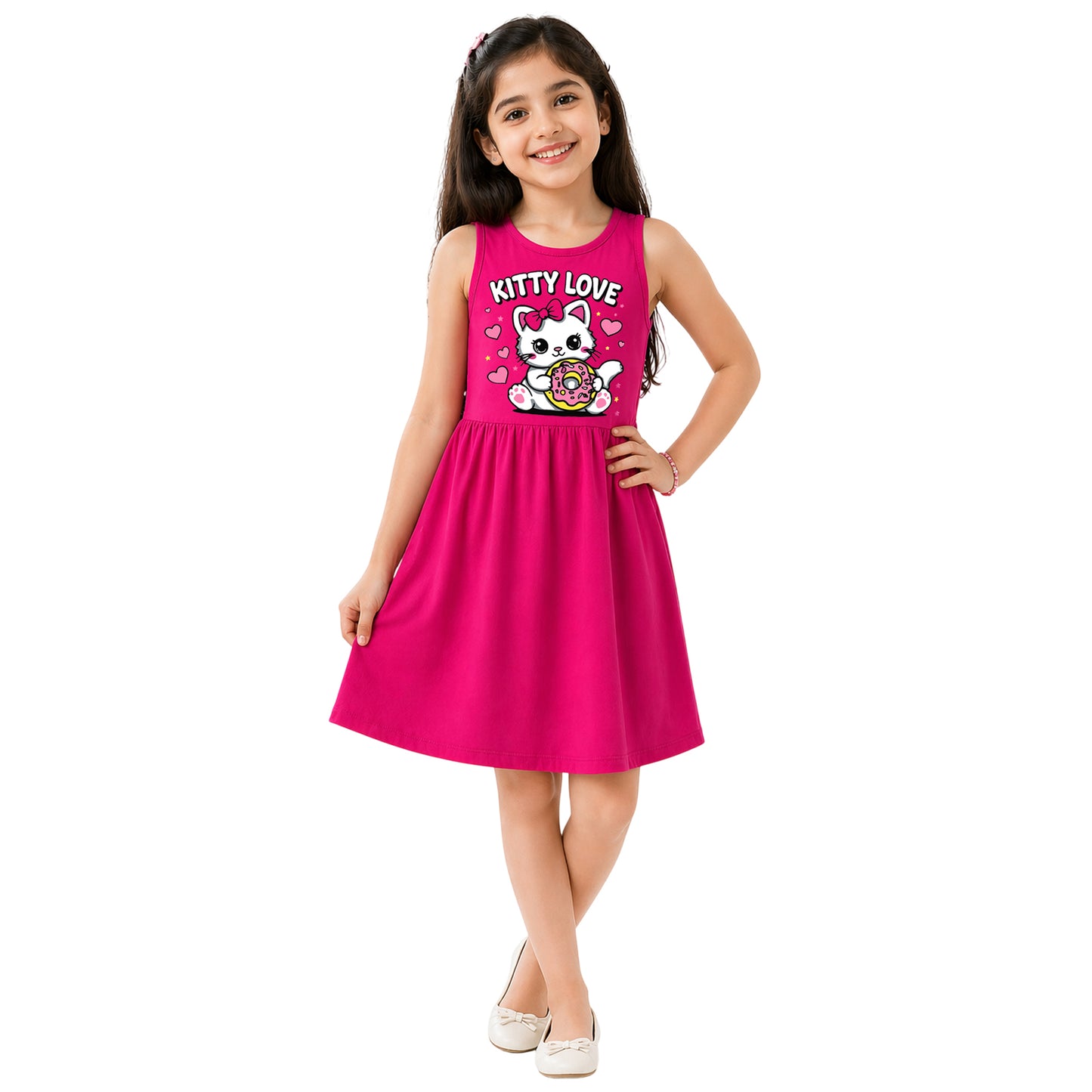 Kuchipoo Girls Sleeveless Cotton Frock Dress | Printed Summer Dresses for Girls | Unicorn, Love & Floral Designs - Pack of 3