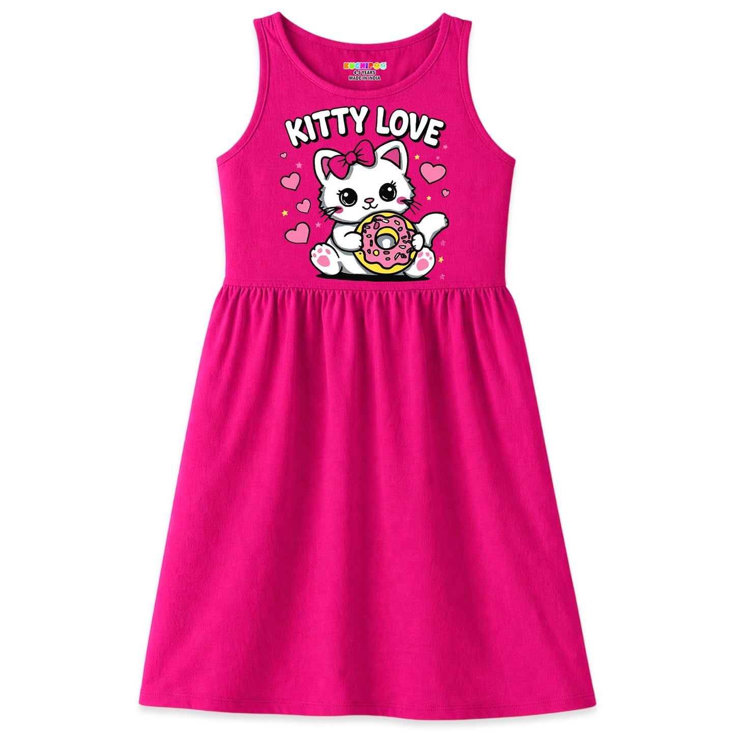 Kuchipoo Girls Sleeveless Cotton Frock Dress | Printed Summer Dresses for Girls | Unicorn, Love & Floral Designs - Pack of 3