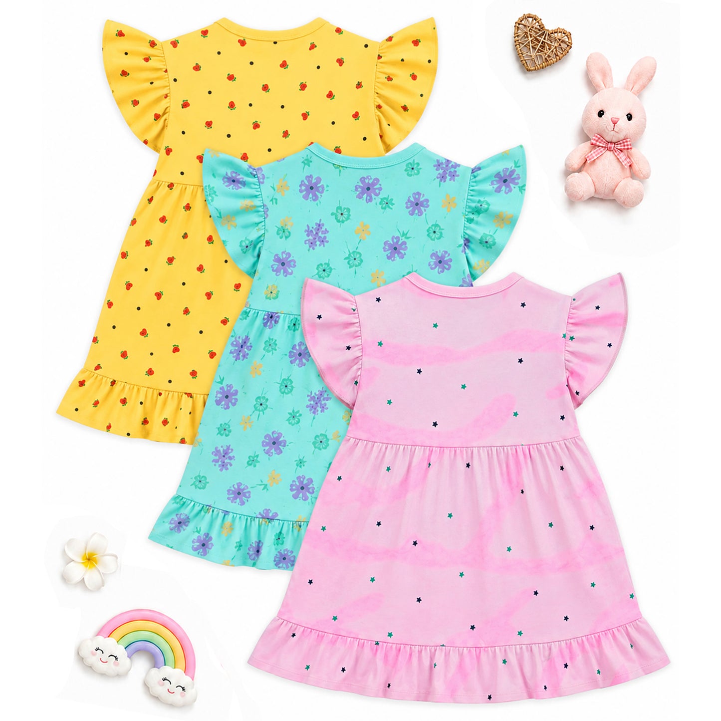 Kuchipoo Baby Girls 100% Cotton Frock - Pack of 3