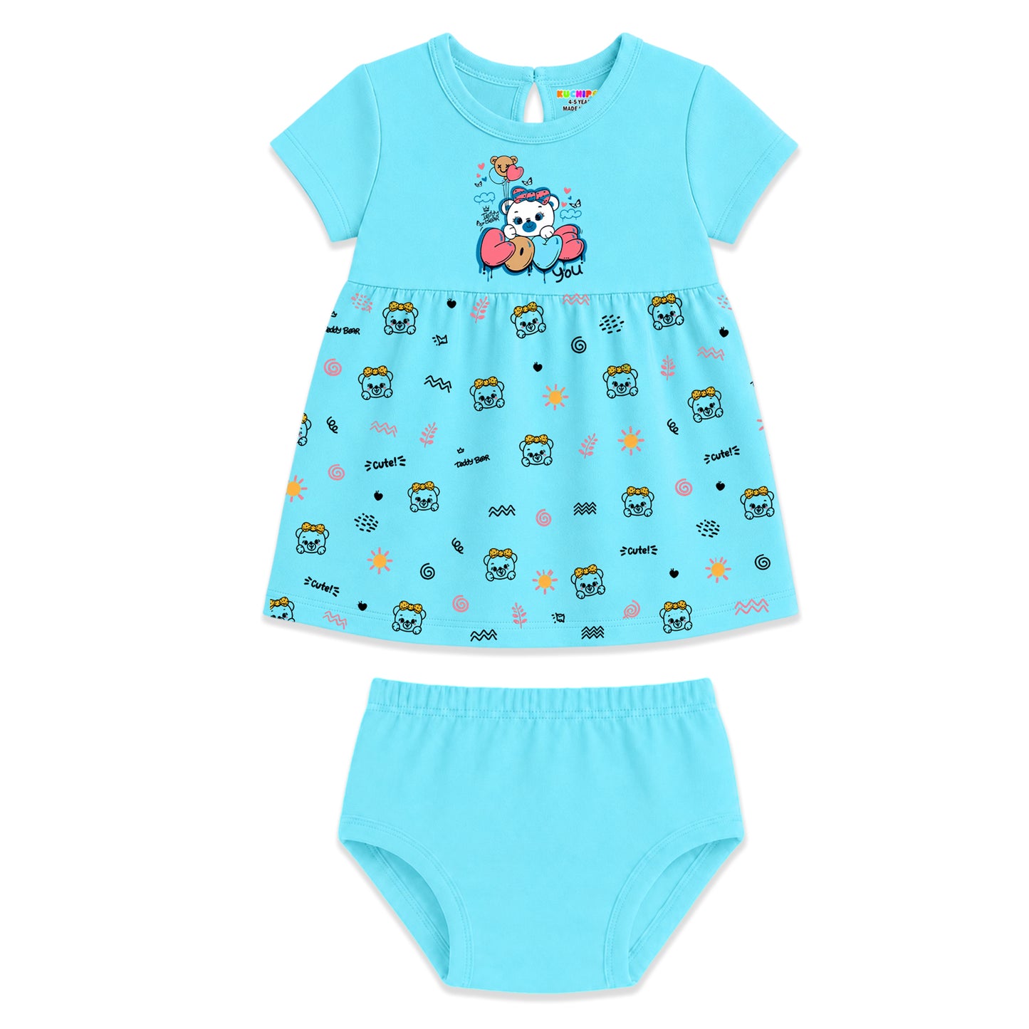 Kuchipoo Baby Girls 100% Cotton Frock and Panty Set - Pack of 3