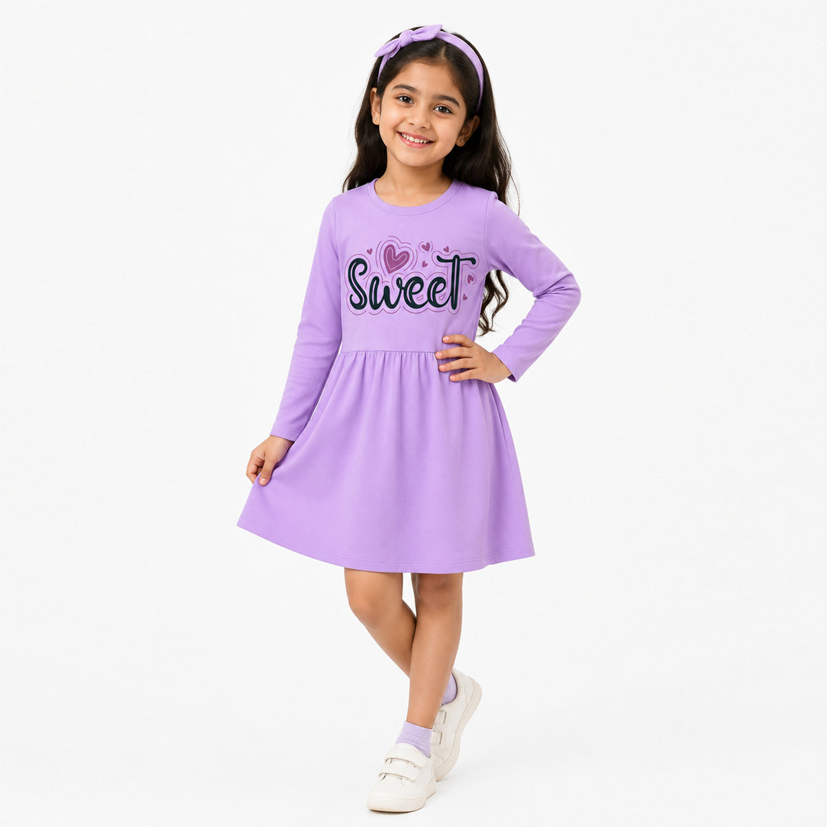 Kuchipoo Girls Cotton Printed Dresses Pack of 3 | Full Sleeve Round Neck Casual Frocks | Soft & Comfortable Everyday Wear for Kids
