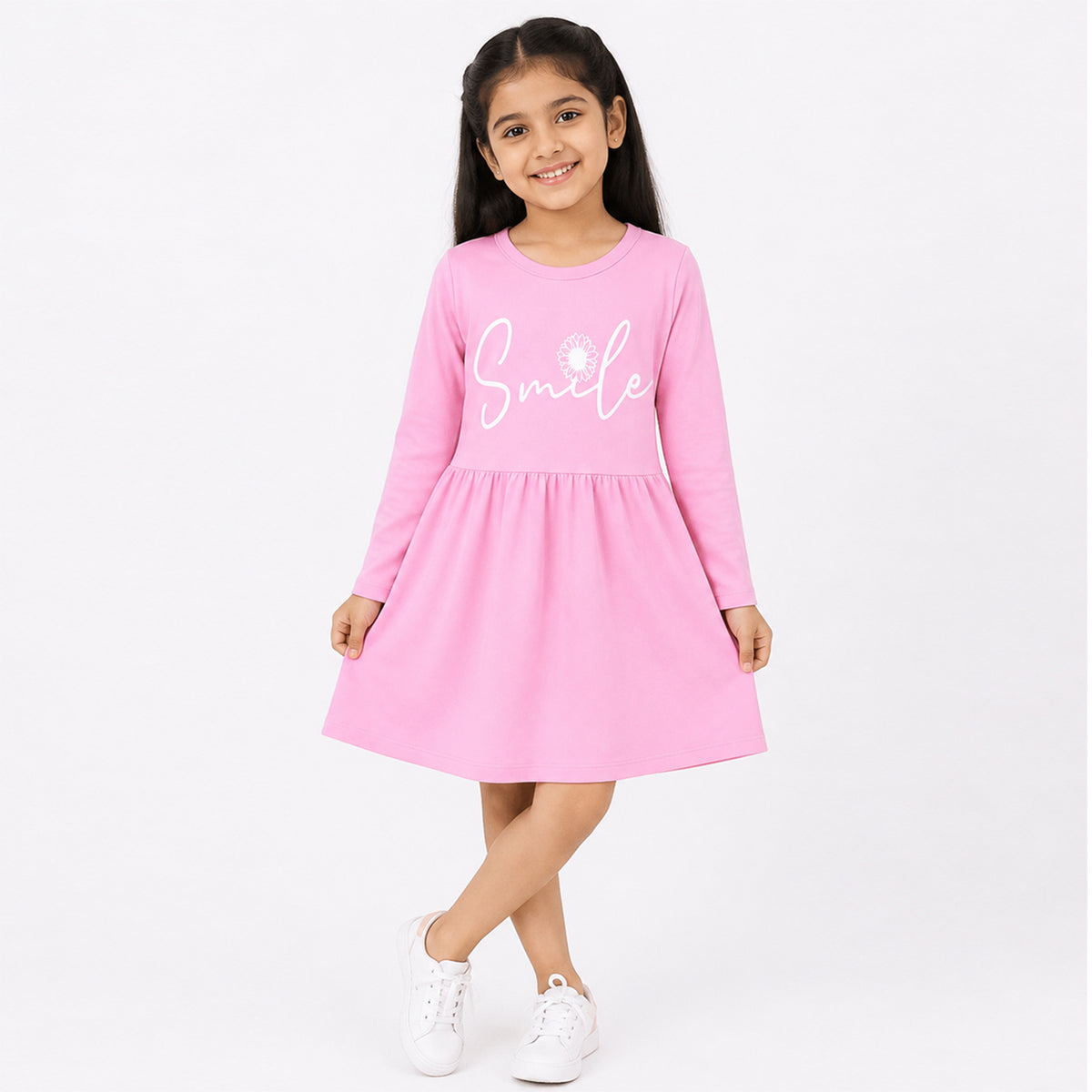 Kuchipoo Girls Cotton Printed Dresses Pack of 3 | Full Sleeve Round Neck Casual Frocks | Soft & Comfortable Everyday Wear for Kids