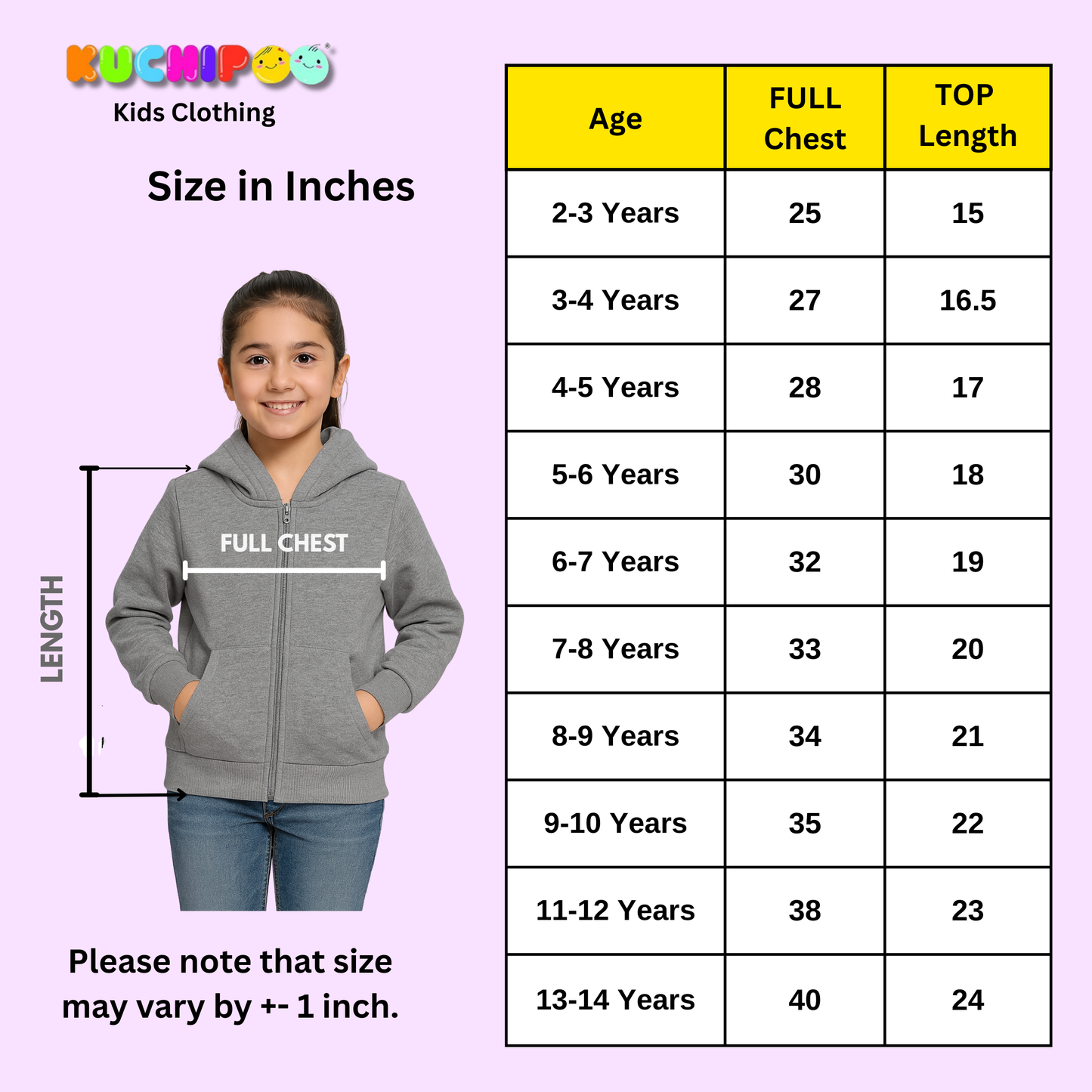 Kuchipoo Girls Zipper Hoodie with Front Pocket