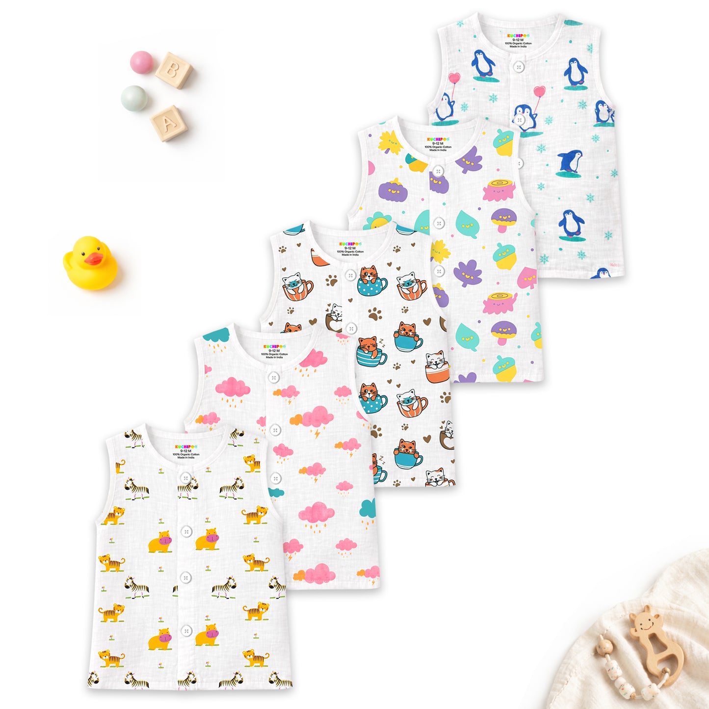 Kuchipoo Newborn Baby Unisex Jhabla | 100% Cotton Muslin | Soft & Cozy Summer Wear for Boys & Girls | Pack of 5