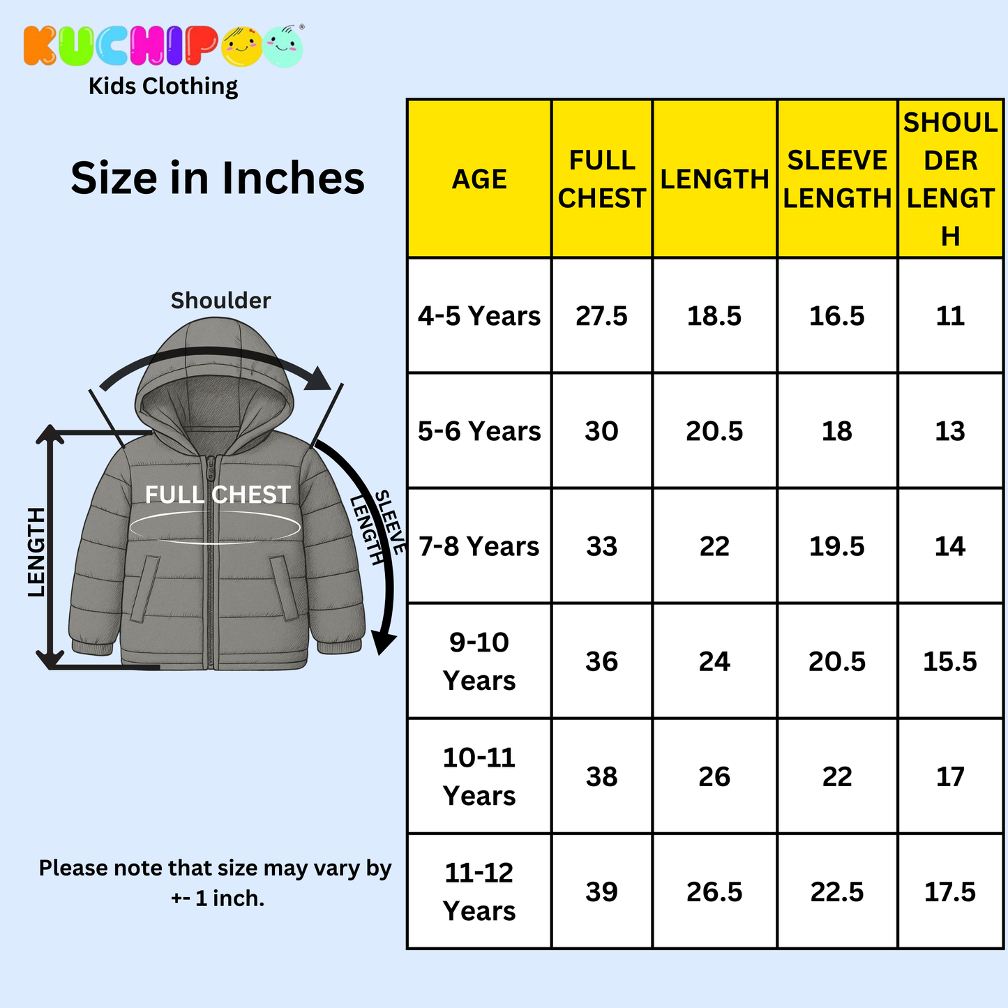 Kuchipoo Girls Winter Puffer Jacket with Hood and front Pocket