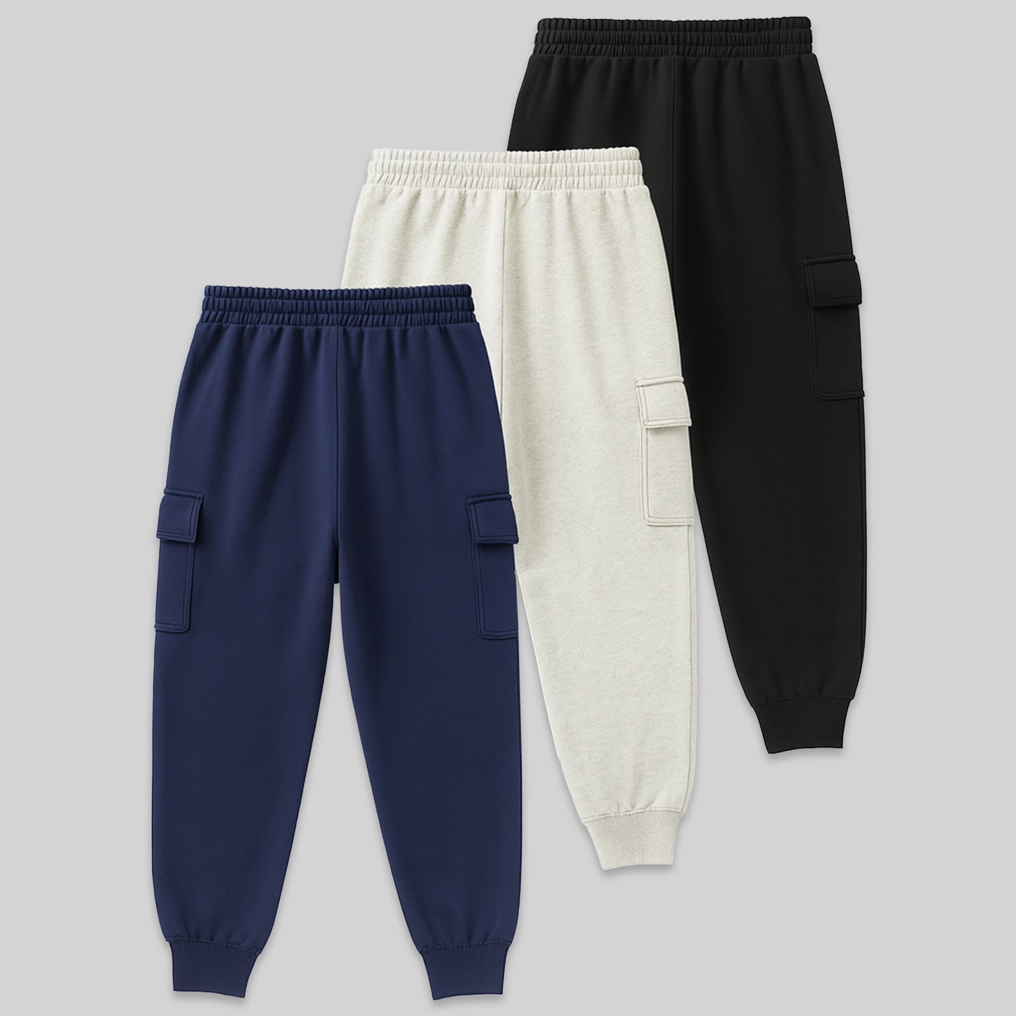 Kuchipoo Boys 4 Pockets Cargo Joggers - Pack of 3