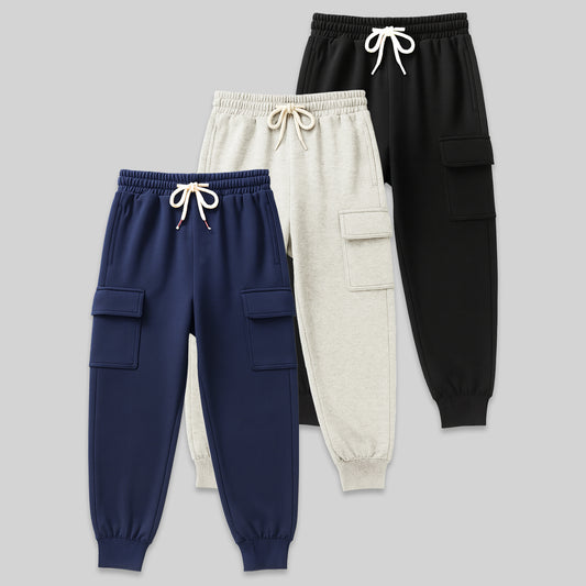 Kuchipoo Boys 4 Pockets Cargo Joggers - Pack of 3