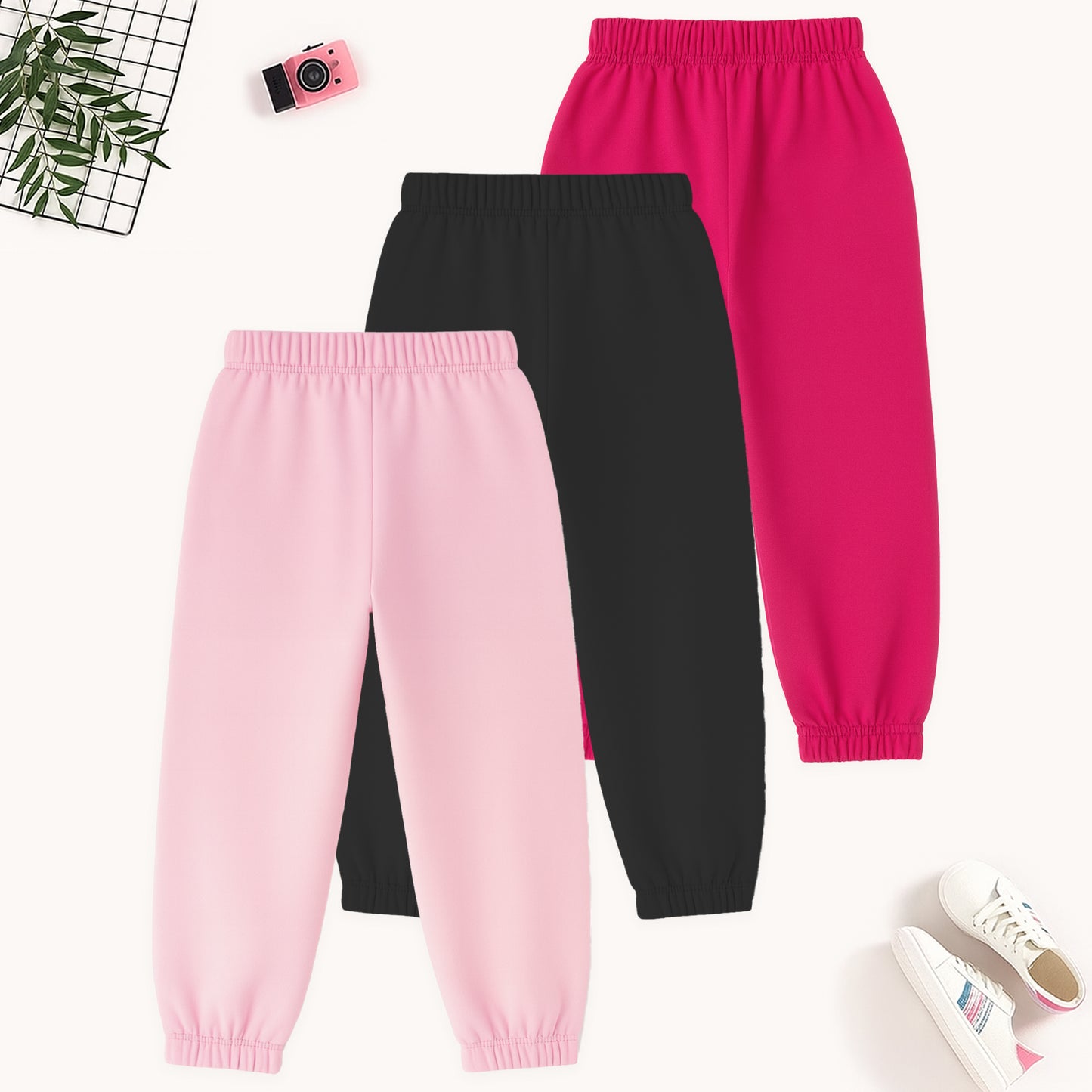 Kuchipoo Girls Regular Fit Track Pants with Pockets - Pack of 3