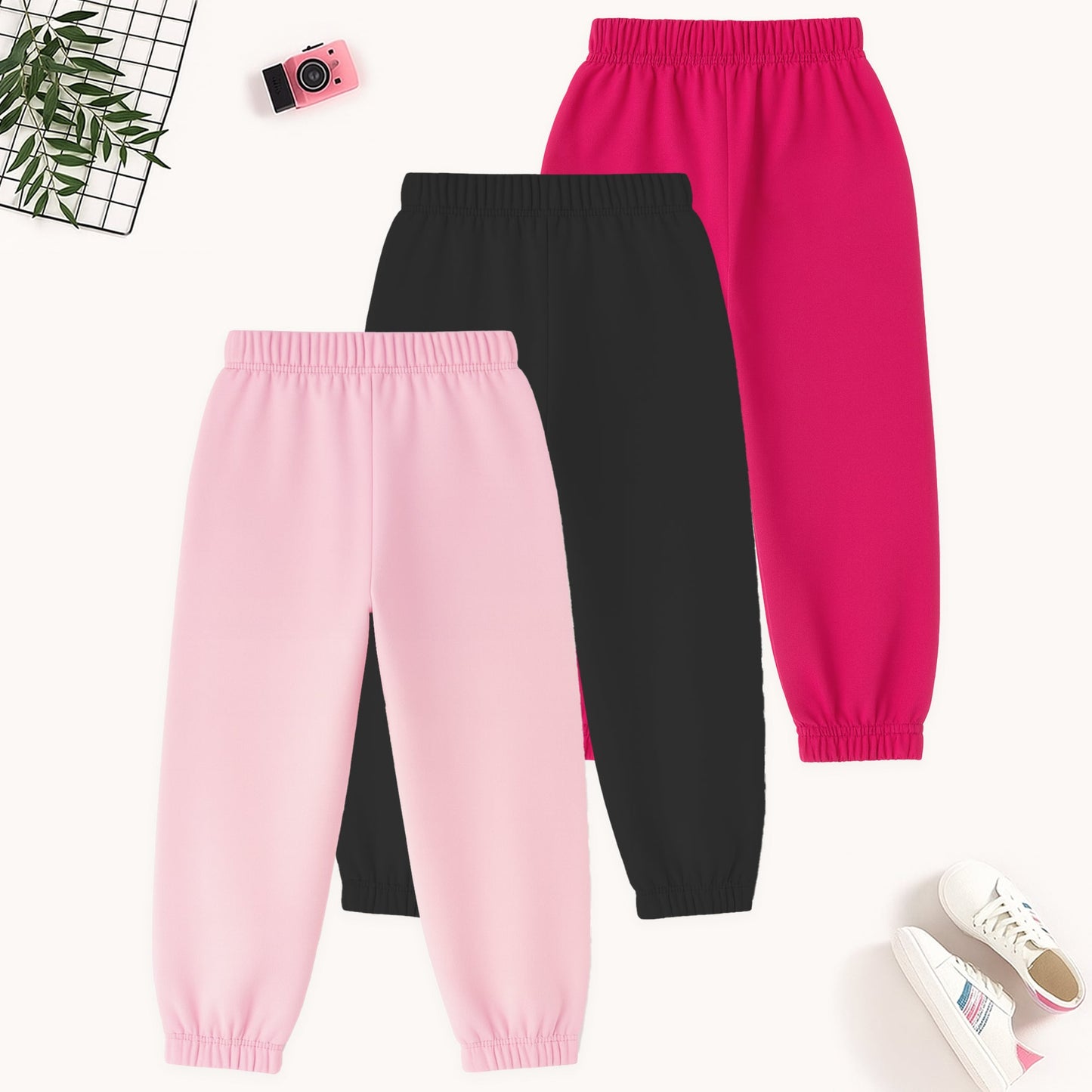 Kuchipoo Girls Regular Fit Track Pants with Pockets - Pack of 3