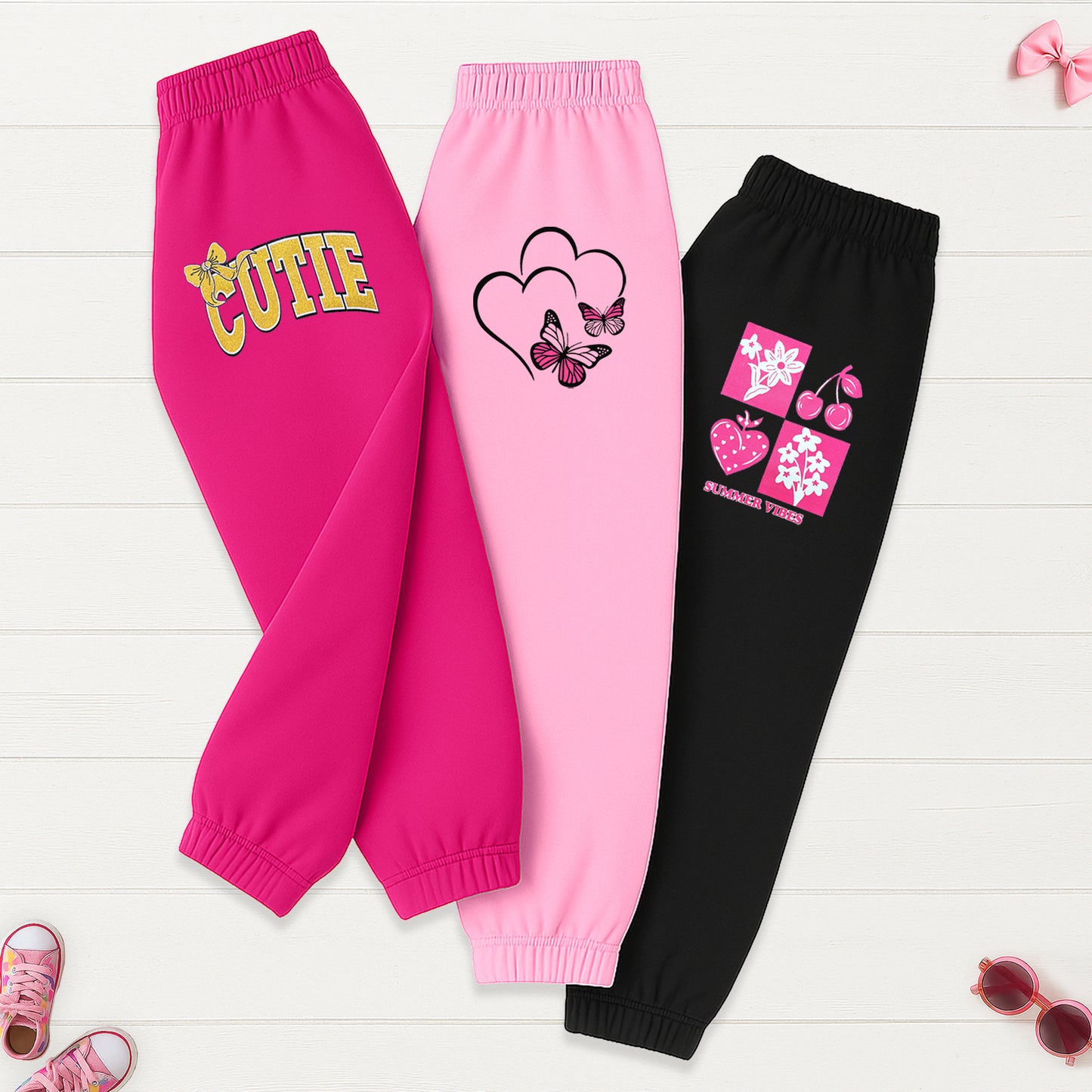Kuchipoo Girls Pyjamas Joggers Set-Pack of 3