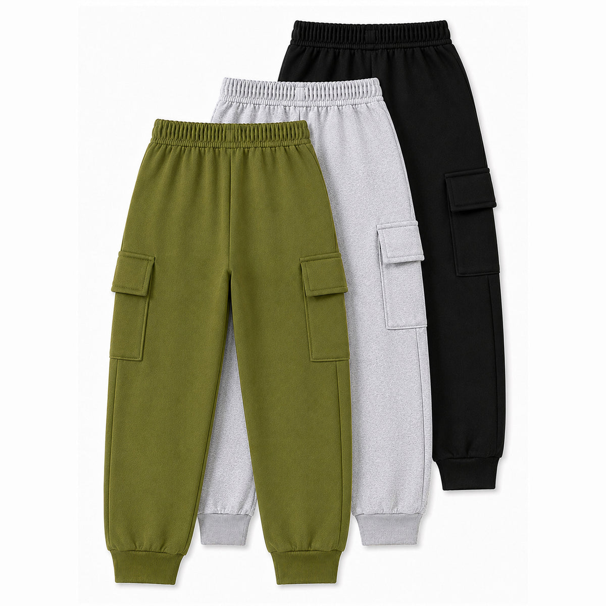 Kuchipoo Boys 4 Pockets Cargo Joggers - Pack of 3