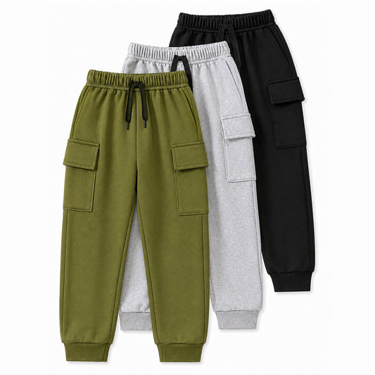 Kuchipoo Boys 4 Pockets Cargo Joggers - Pack of 3