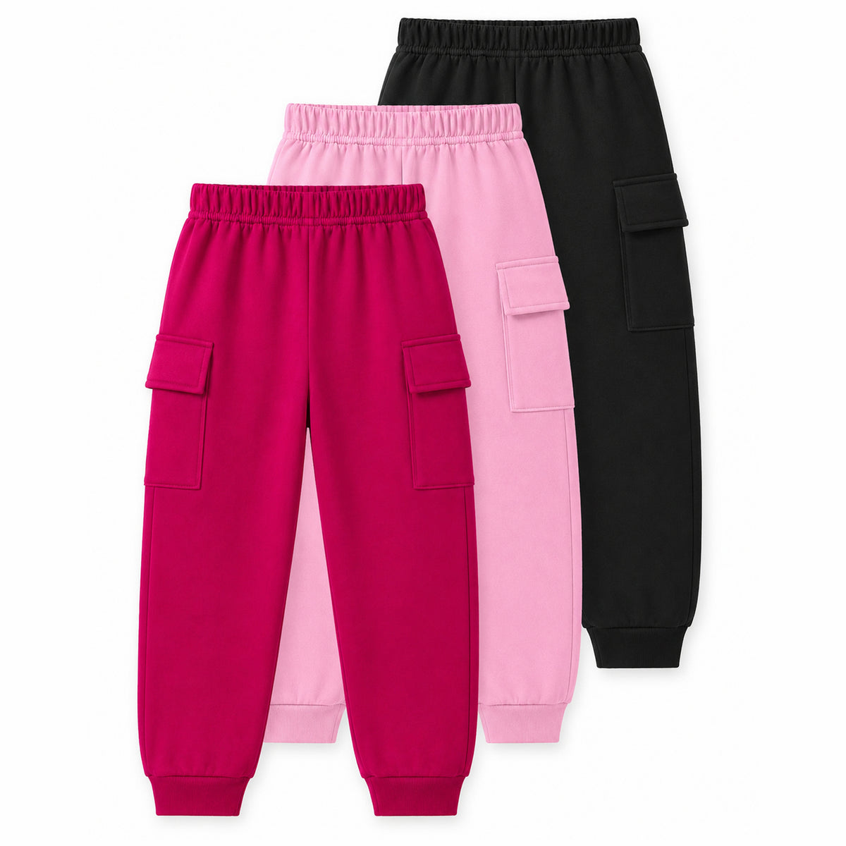 Kuchipoo Girls 4 Pockets Cargo Joggers - Pack of 3