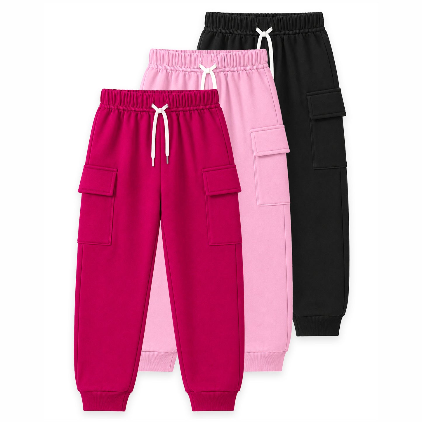 Kuchipoo Girls 4 Pockets Cargo Joggers - Pack of 3