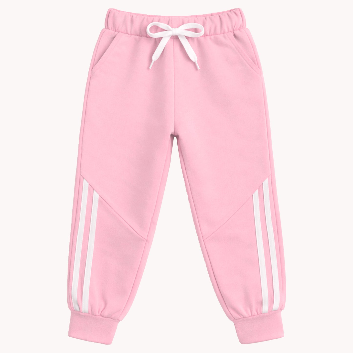 Kuchipoo Girls Cotton Jogger Pants with Side Stripe Design, Elastic Waist & Drawstring – Soft & Comfortable Track Pants for Kids – Pack of 3