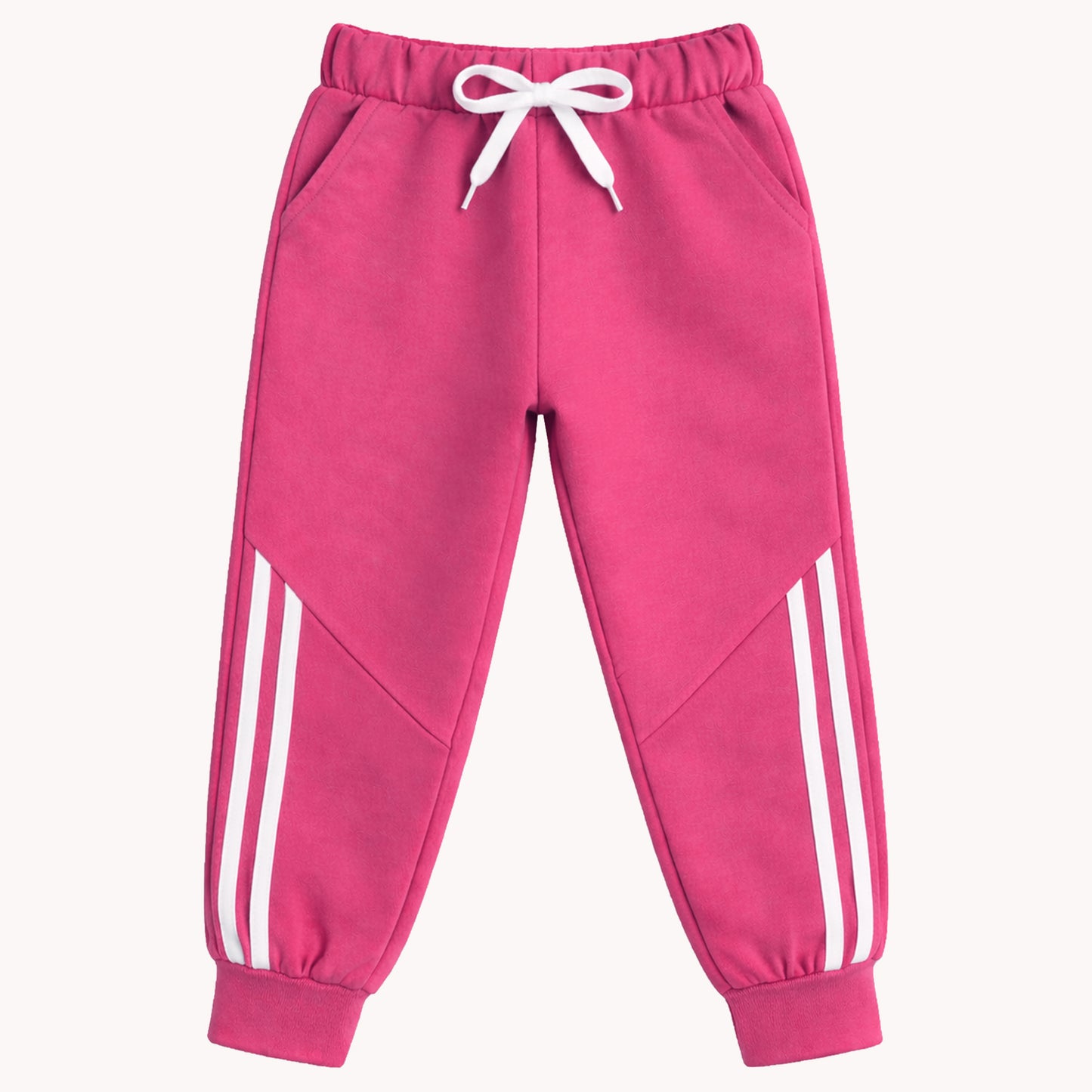 Kuchipoo Girls Cotton Jogger Pants with Side Stripe Design, Elastic Waist & Drawstring – Soft & Comfortable Track Pants for Kids – Pack of 3