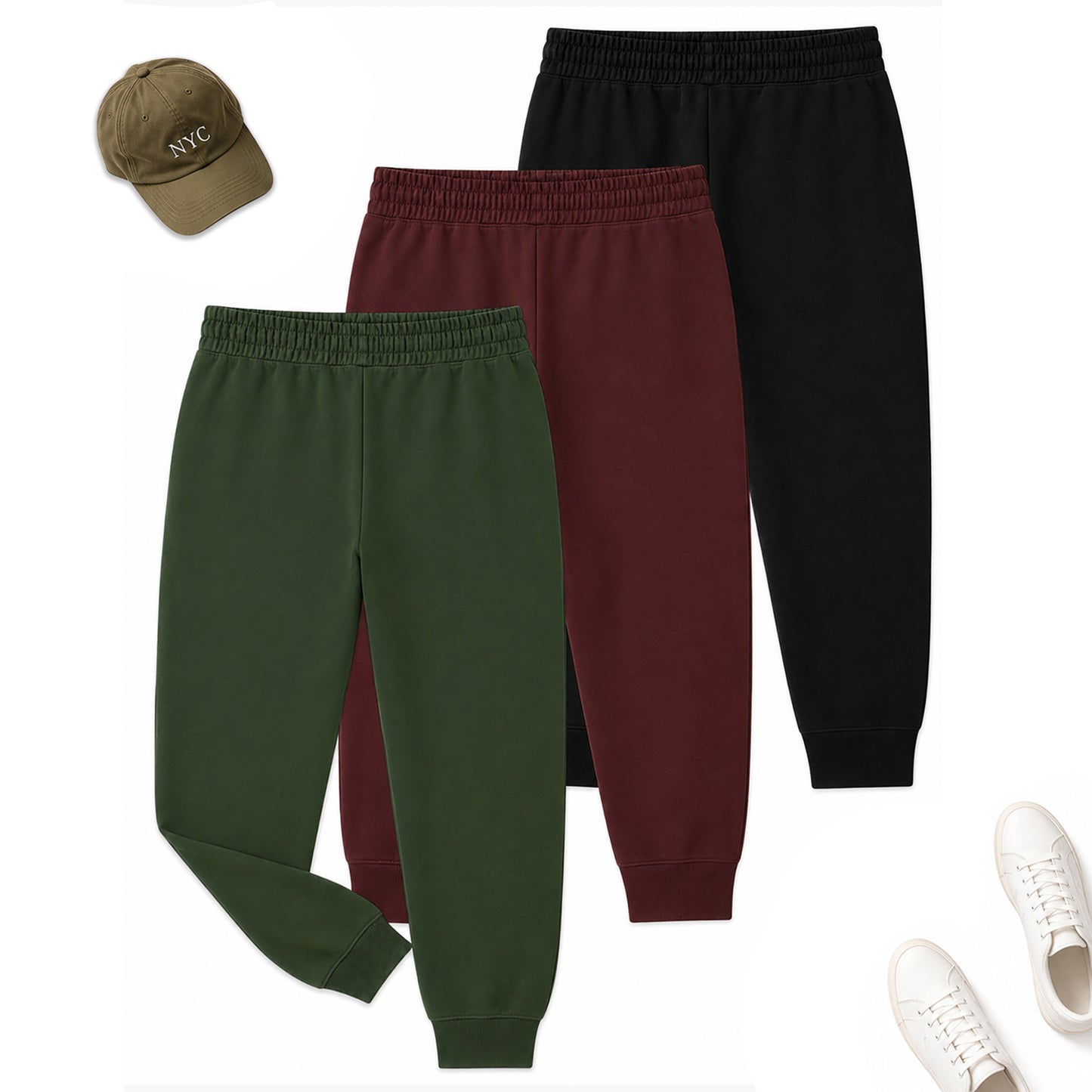 Kuchipoo Boys Cotton Track Pants | Pocket Joggers with Elastic Waist & Drawstring | Soft & Comfortable Casual Wear | Pack of 3