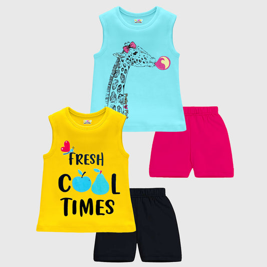 KUCHIPOO GIRLS SLEEVELESS T-SHIRTS AND SHORTS SET