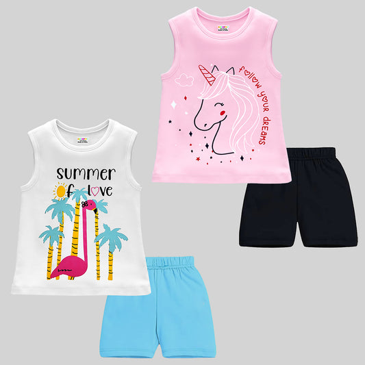 KUCHIPOO GIRLS SLEEVELESS T-SHIRTS AND SHORTS SET