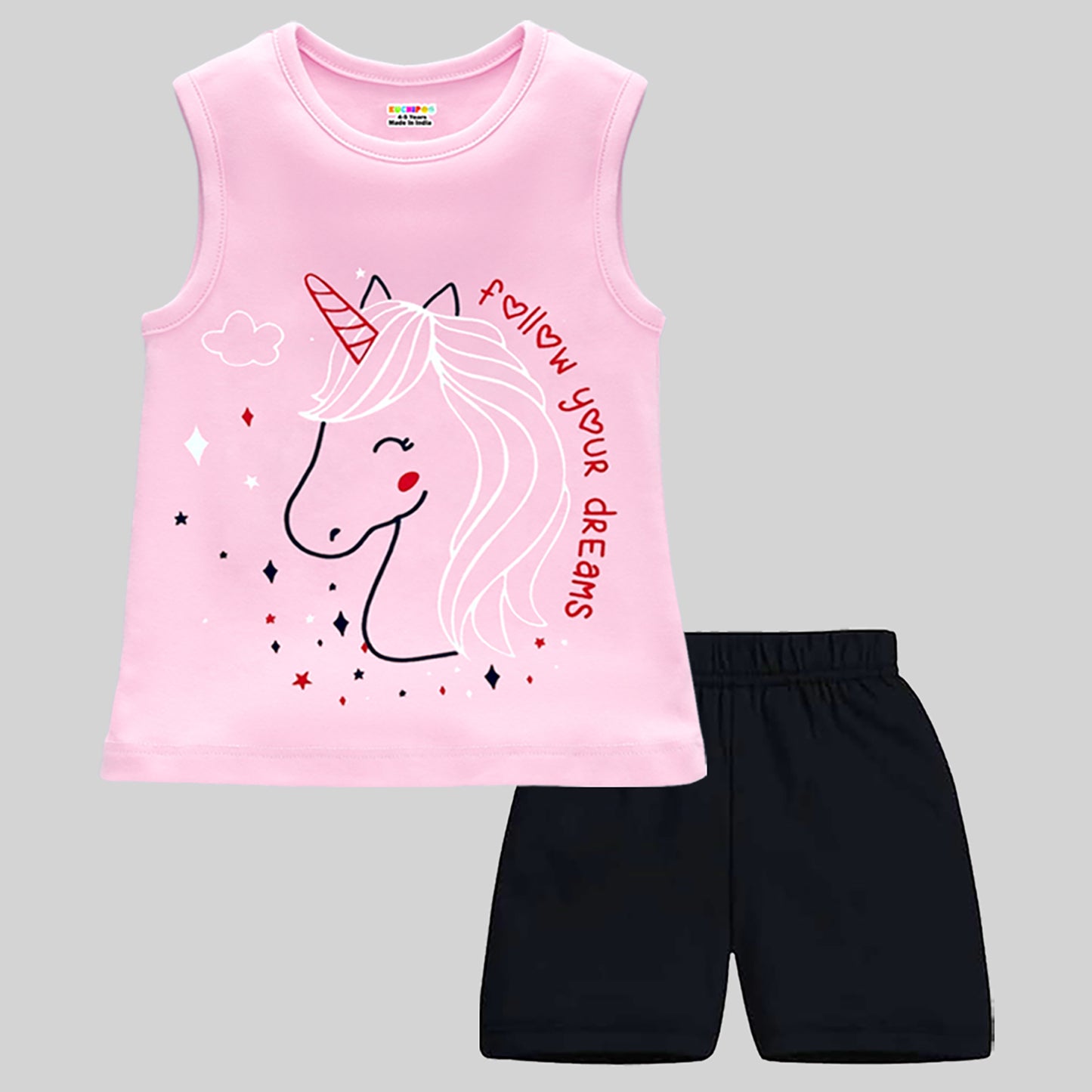 KUCHIPOO GIRLS SLEEVELESS T-SHIRTS AND SHORTS SET