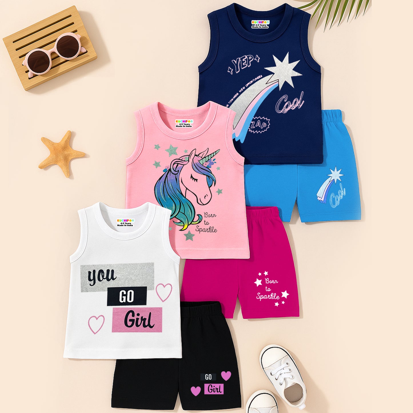 KUCHIPOO Baby Girls Sleevesless Tshirts and Shorts Set