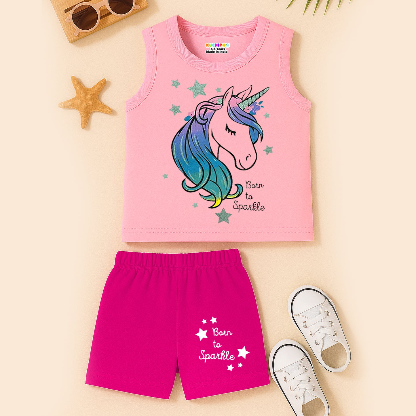 KUCHIPOO Baby Girls Sleevesless Tshirts and Shorts Set