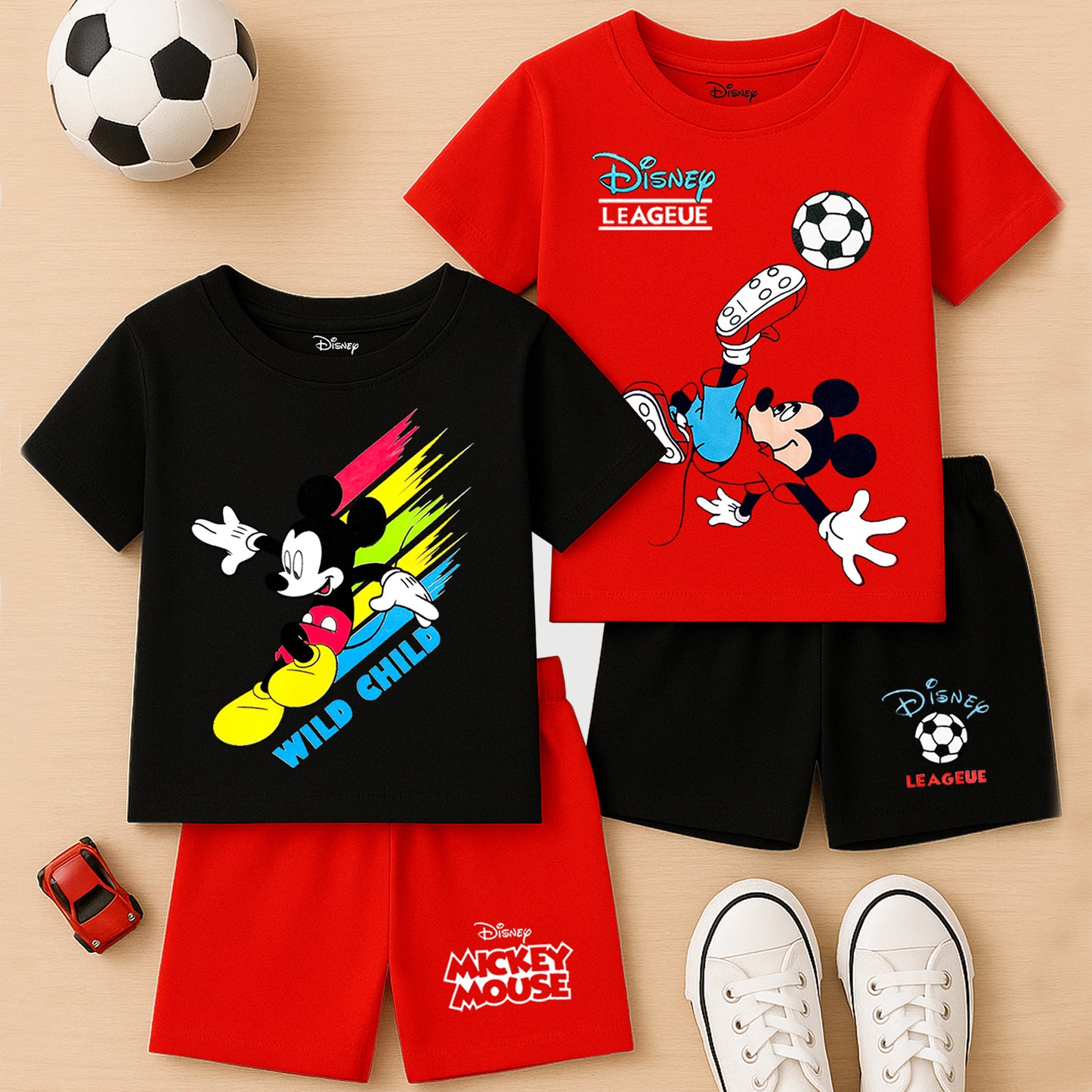 KUCHIPO @ DISNEY  BOYS HALF SLEEVES T-SHIRTS AND SHORTS SET