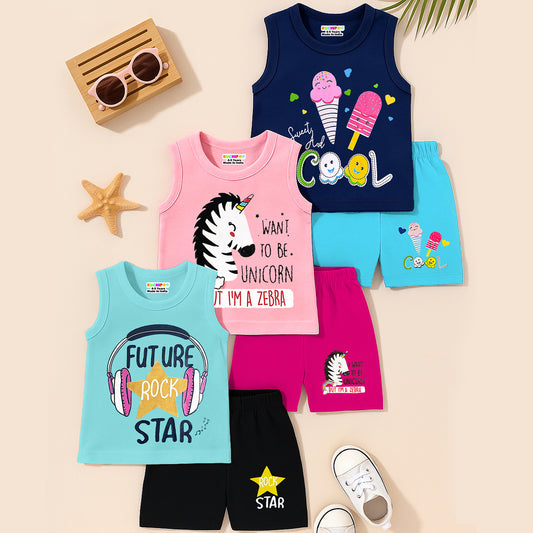 KUCHIPOO Baby Girls Sleevesless Tshirts and Shorts Set