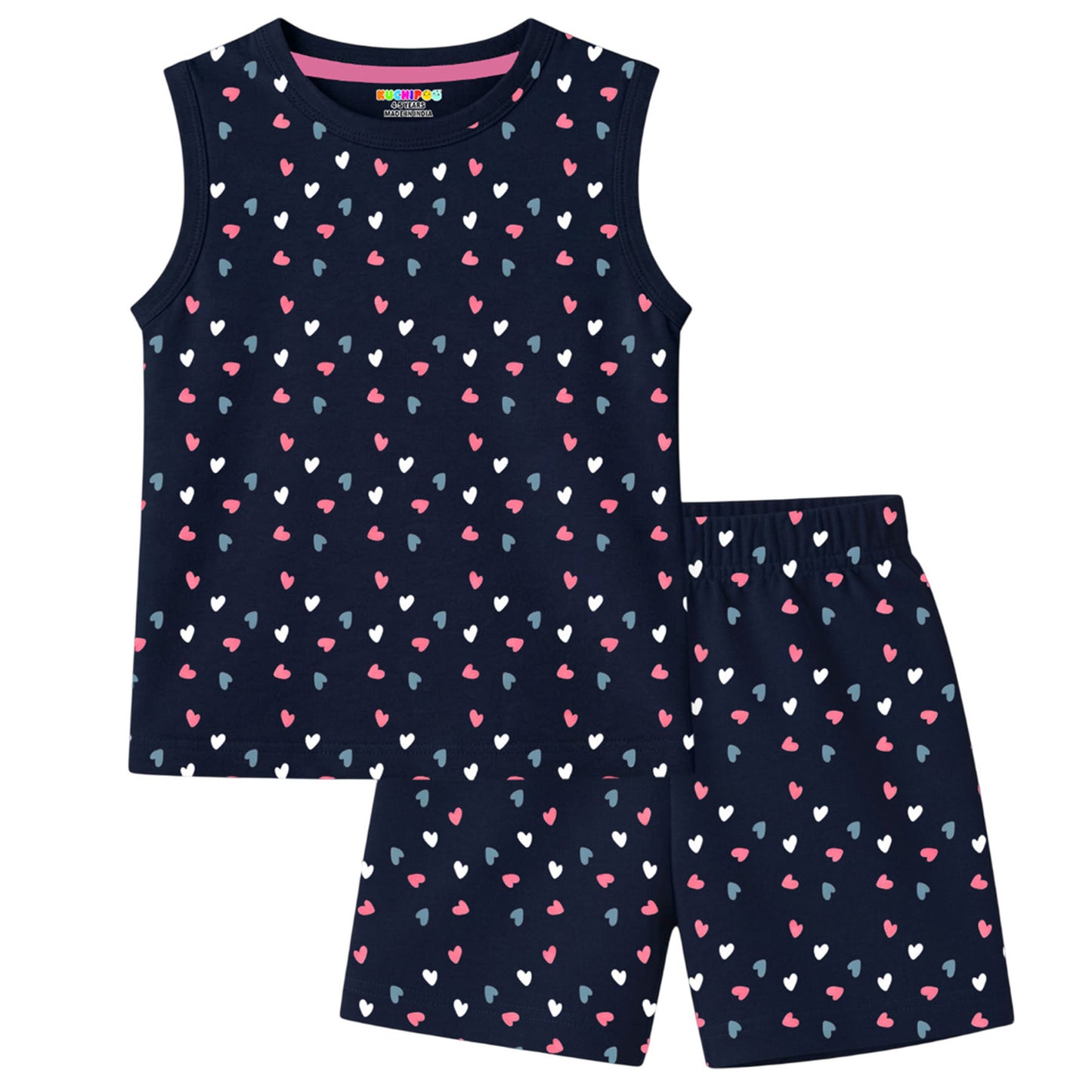 Kuchipoo Girls Cotton T-Shirt & Shorts Set | Half Sleeve Round Neck Top with Elastic Waist Shorts | Soft & Comfortable Casual Wear for Kids | Pack of 3