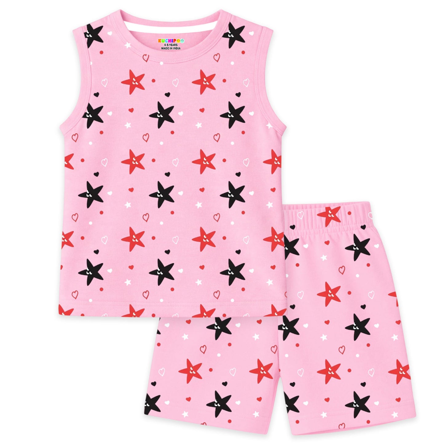 Kuchipoo Girls Cotton T-Shirt & Shorts Set | Half Sleeve Round Neck Top with Elastic Waist Shorts | Soft & Comfortable Casual Wear for Kids | Pack of 3