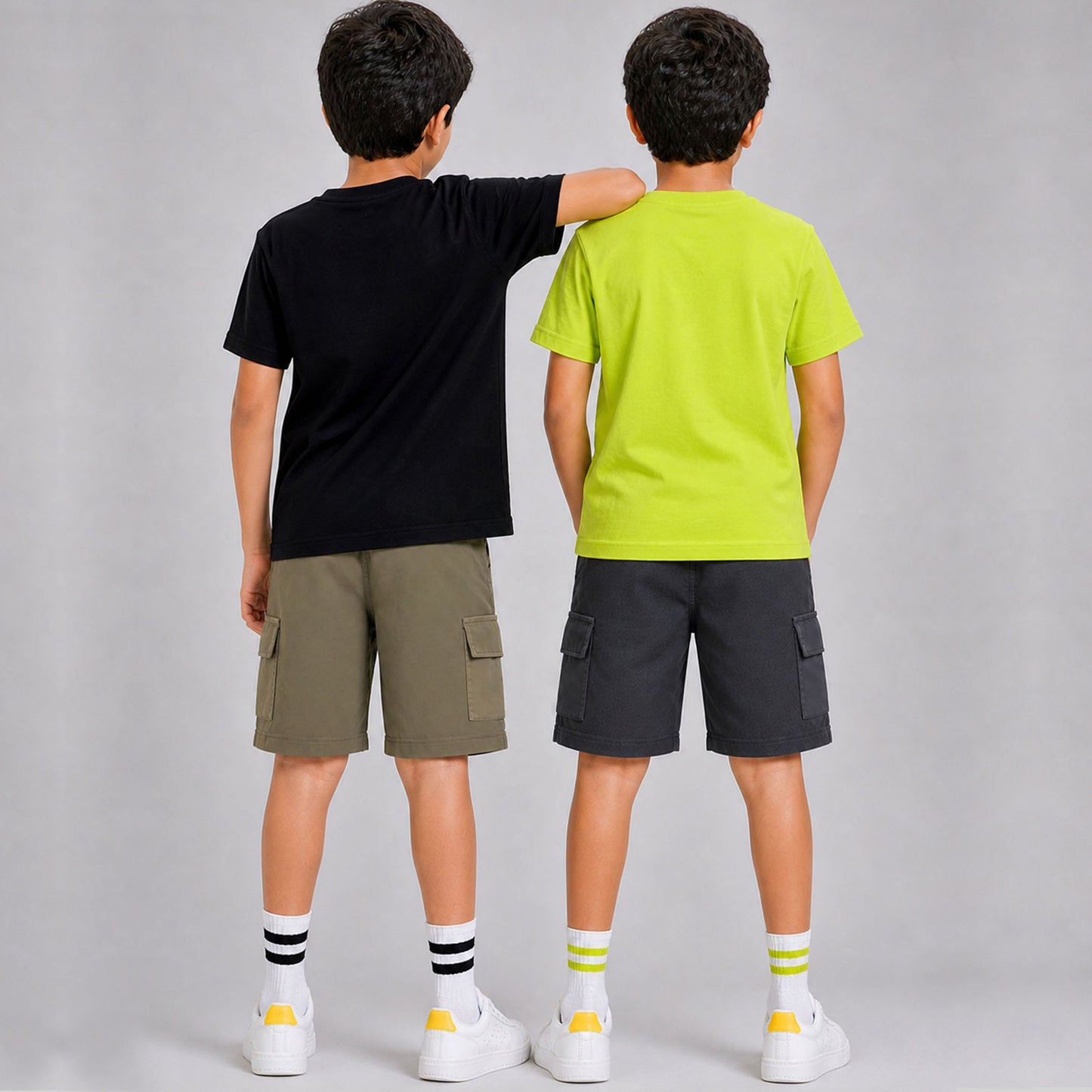 Kuchipoo Boys Cotton Half Sleeve T-Shirt & Cargo Shorts Set | Trendy Graphic Print Summer Wear | Soft & Breathable Kids Clothing Combo with Cargo Pockets | Pack of 2
