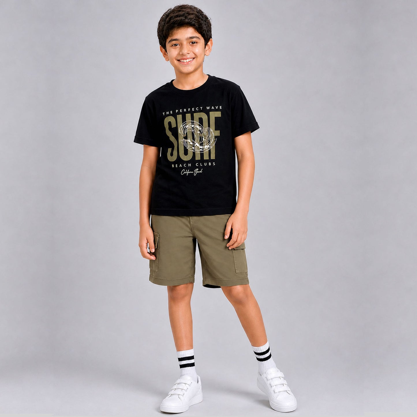 Kuchipoo Boys Cotton Half Sleeve T-Shirt & Cargo Shorts Set | Trendy Graphic Print Summer Wear | Soft & Breathable Kids Clothing Combo with Cargo Pockets | Pack of 2