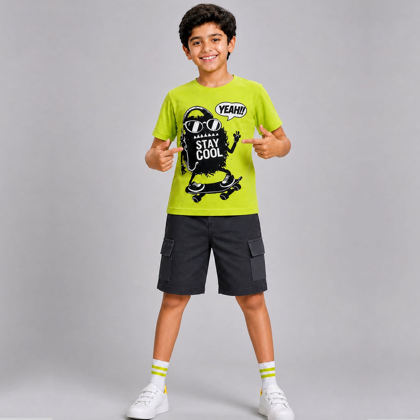 Kuchipoo Boys Cotton Half Sleeve T-Shirt & Cargo Shorts Set | Trendy Graphic Print Summer Wear | Soft & Breathable Kids Clothing Combo with Cargo Pockets | Pack of 2