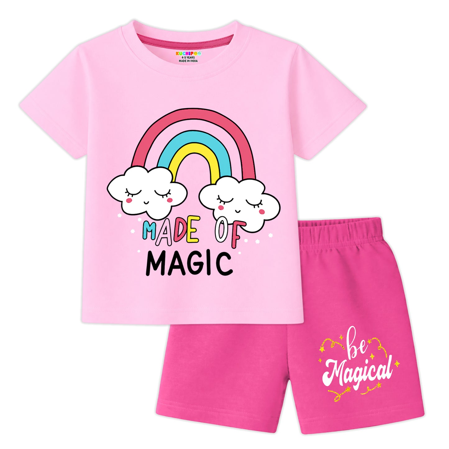 Kuchipoo Girls Cotton T-Shirt & Shorts Set | Half Sleeve Round Neck Top with Elastic Waist Shorts | Soft & Comfortable Casual Wear for Kids | Pack of 3